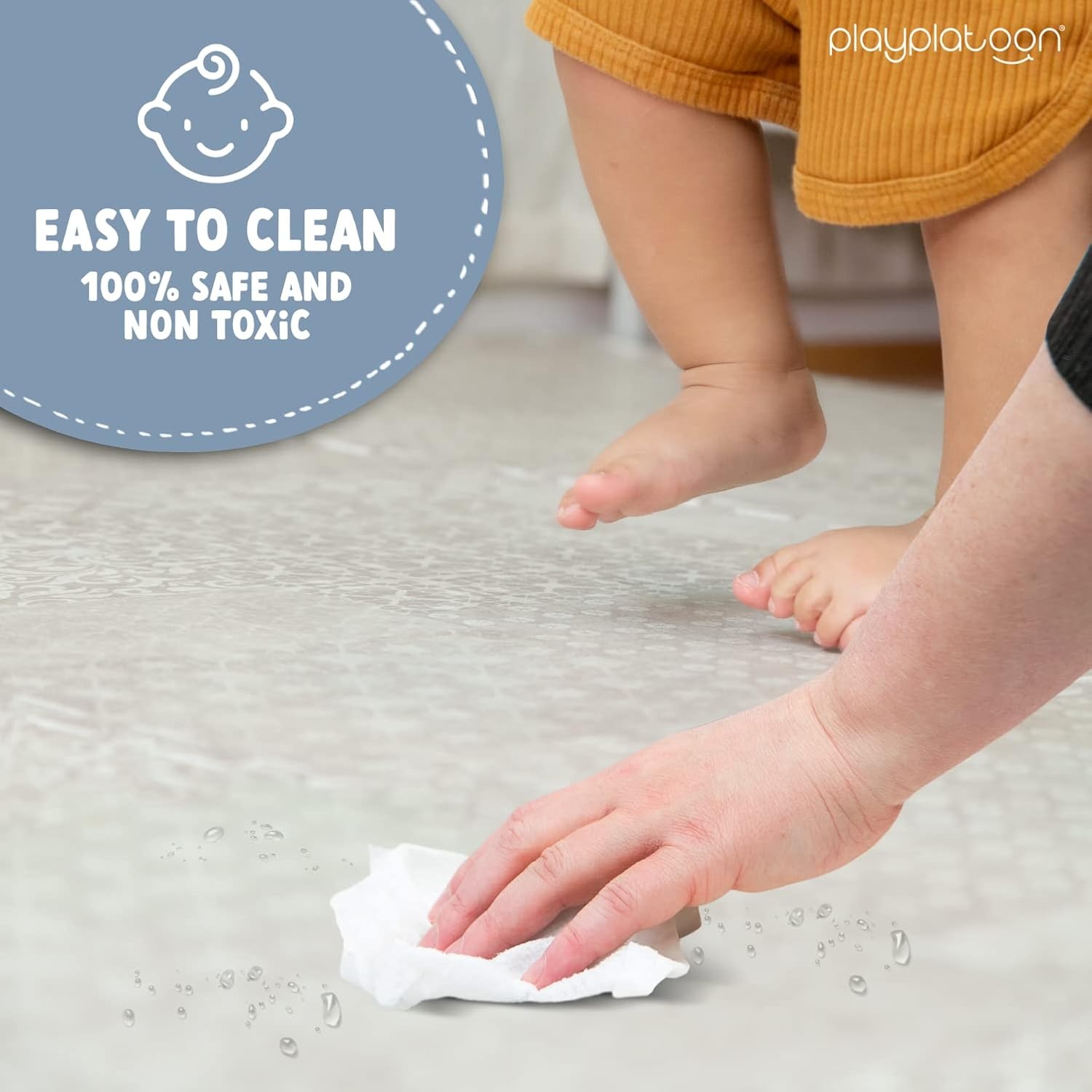Play Platoon Large Baby Play Mat for Floor 9 Tile 72 x 72 in – Extra-Thick Interlocking Foam Tiles 24 x 24 in – Soft Puzzle Mats for Playroom – Neutral Playmat Rug for Kids – Triangle(Khaki) - view 4