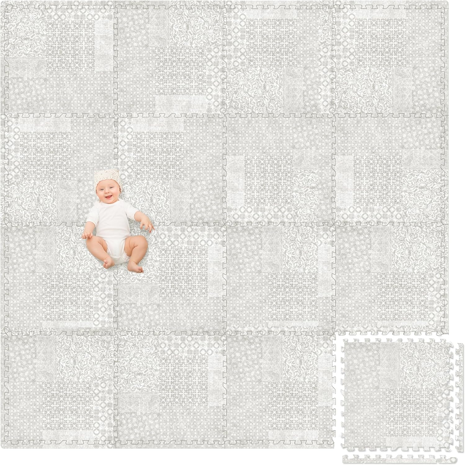 Play Platoon Large Baby Play Mat for Floor 9 Tile 72 x 72 in – Extra-Thick Interlocking Foam Tiles 24 x 24 in – Soft Puzzle Mats for Playroom – Neutral Playmat Rug for Kids – Triangle(Khaki) - view 7