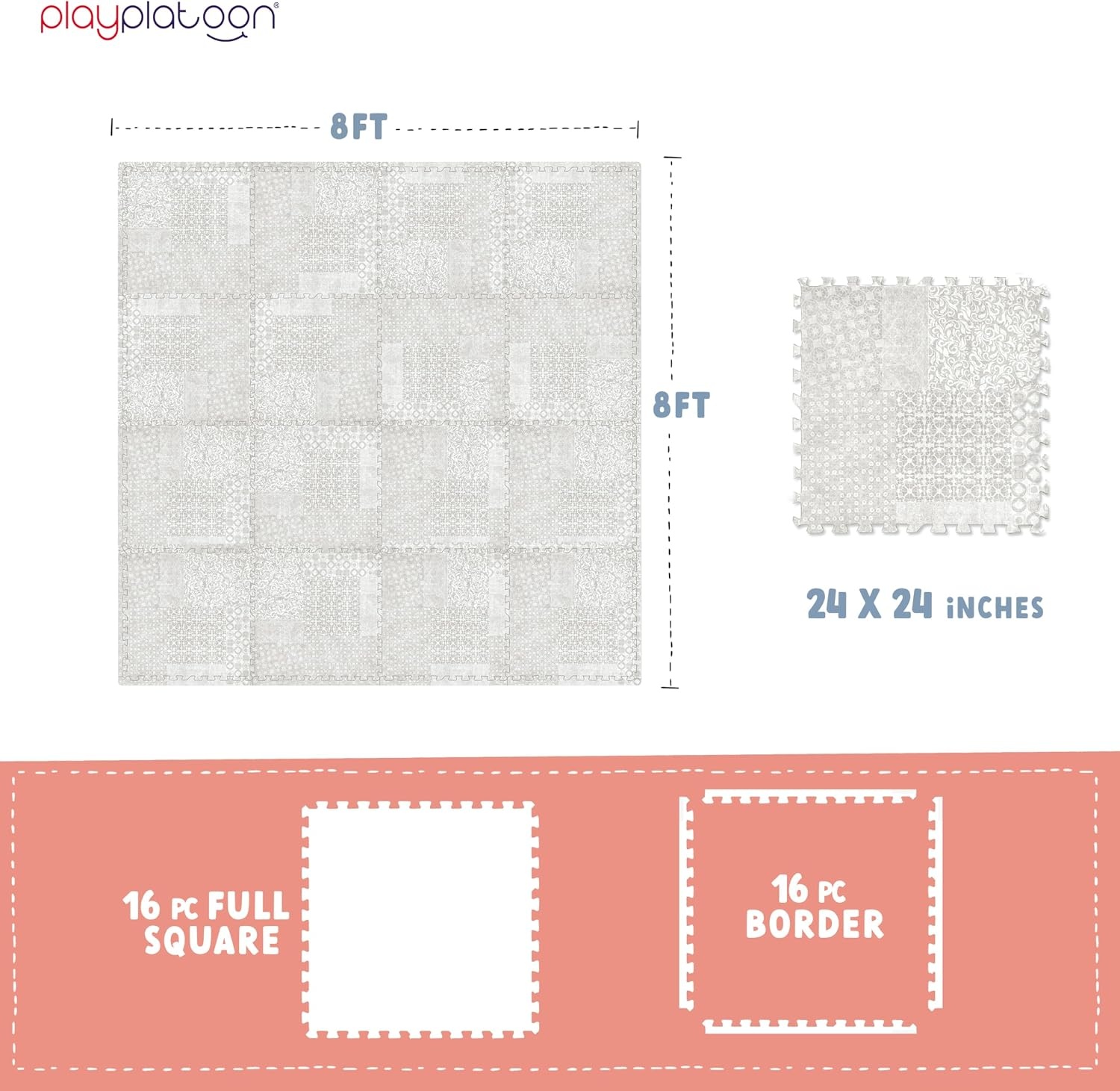 Play Platoon Large Baby Play Mat for Floor 9 Tile 72 x 72 in – Extra-Thick Interlocking Foam Tiles 24 x 24 in – Soft Puzzle Mats for Playroom – Neutral Playmat Rug for Kids – Triangle(Khaki) - view 8