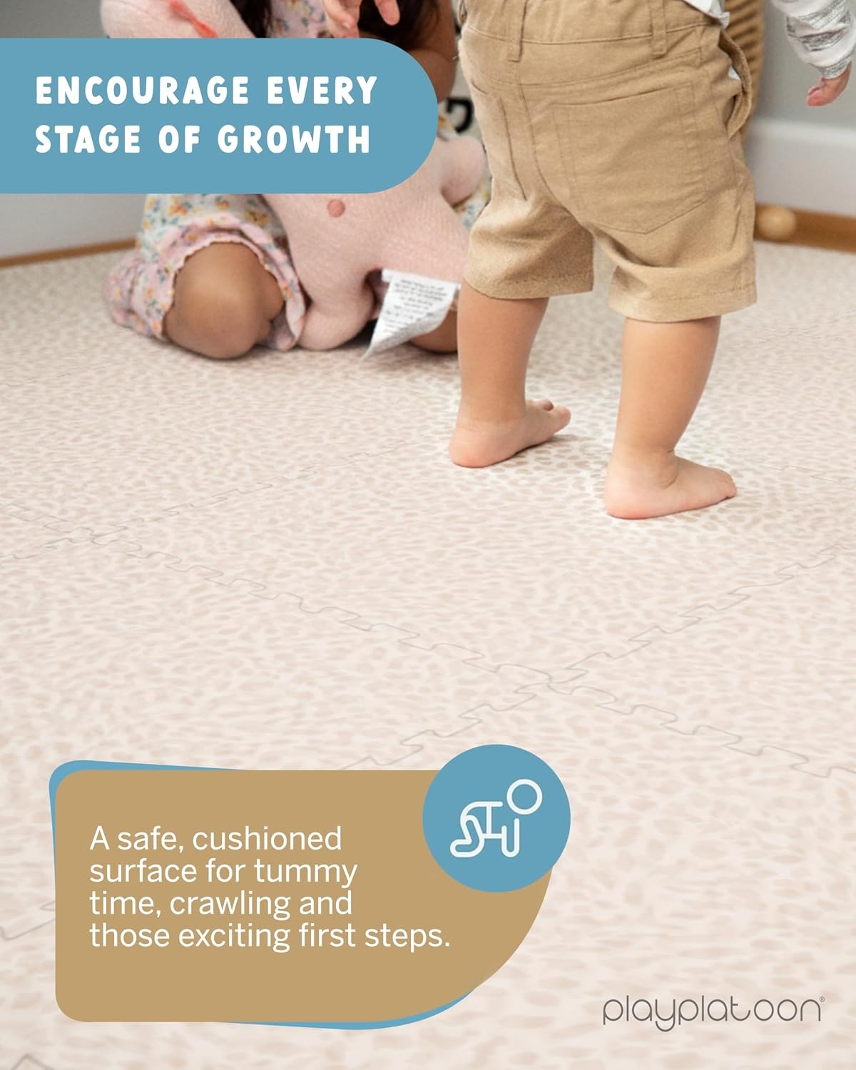 Play Platoon Large Baby Play Mat for Floor 9 Tile 72 x 72 in – Extra-Thick Interlocking Foam Tiles 24 x 24 in – Soft Puzzle Mats for Playroom – Neutral Playmat Rug for Kids – Triangle(Savanna) - view 5