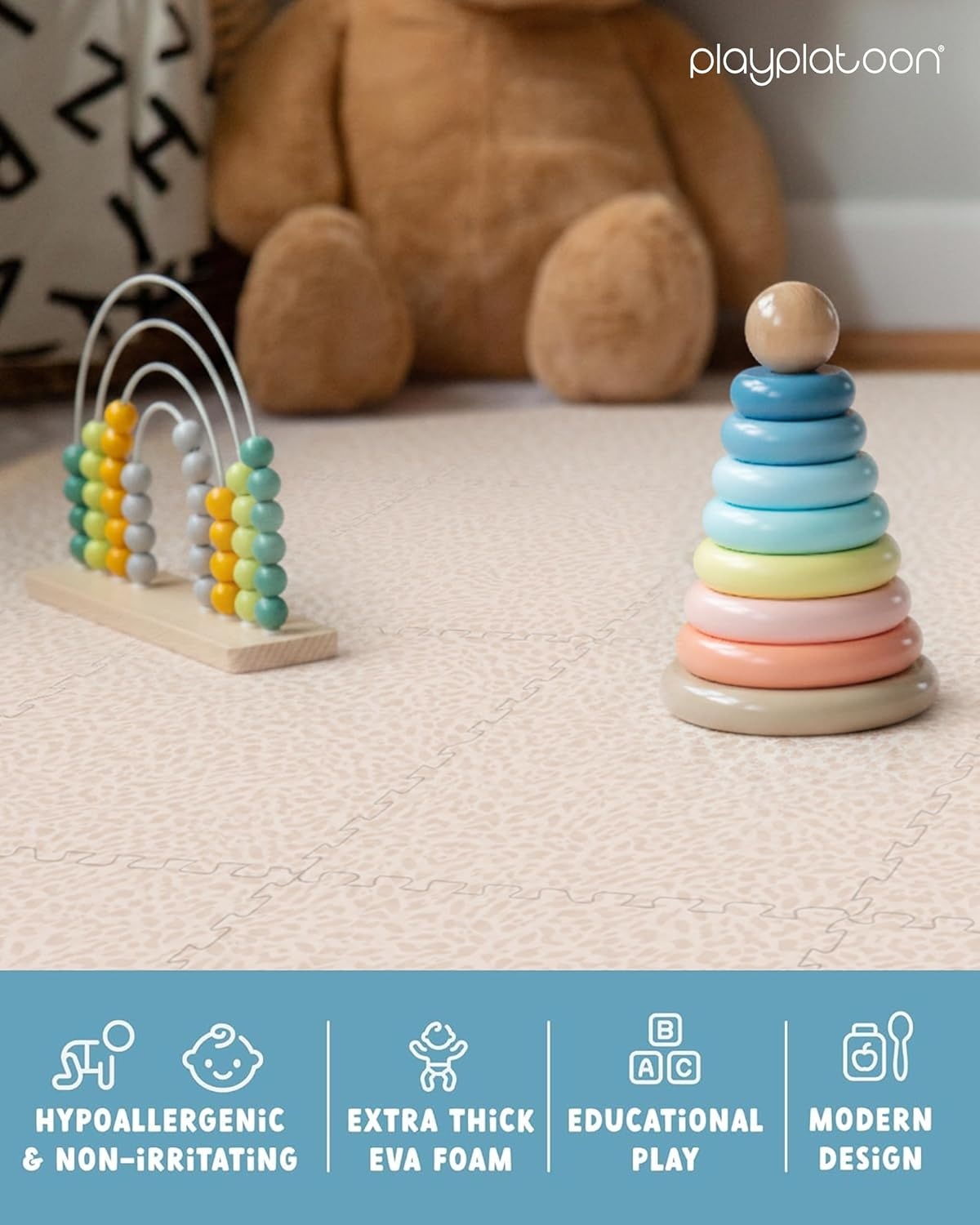 Play Platoon Large Baby Play Mat for Floor 9 Tile 72 x 72 in – Extra-Thick Interlocking Foam Tiles 24 x 24 in – Soft Puzzle Mats for Playroom – Neutral Playmat Rug for Kids – Triangle(Savanna) - view 6