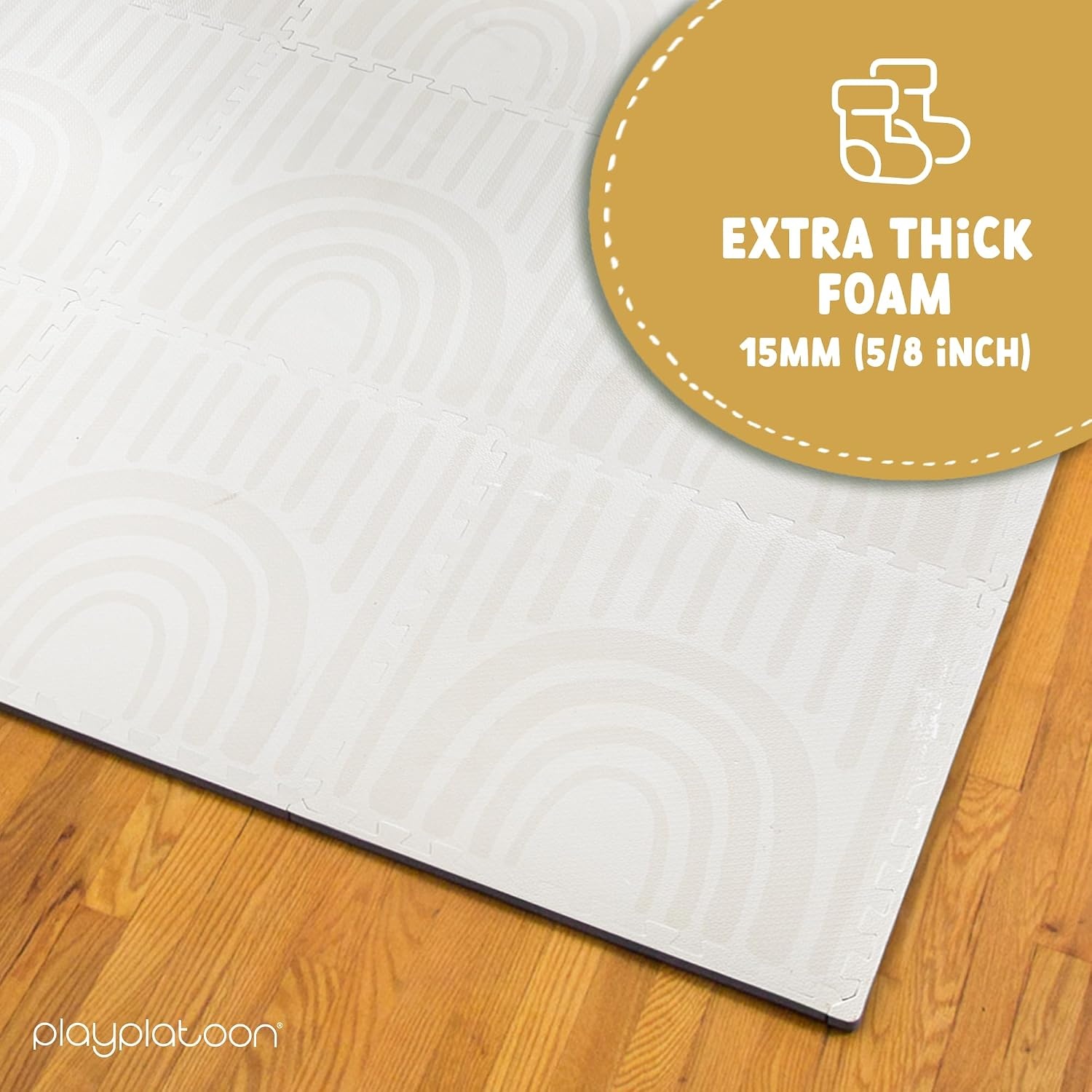 Play Platoon Non-Toxic Large Kids Play Mats for Floor, 9 Tile 72 x 72 inch – Extra-Thick Foam Tiles, 24 x 24 inch Puzzle Mat Pieces, Neutral Playmat Rug for Toddler & Childrens Playroom – Acadia Print(Boho Rainbow) - view 4
