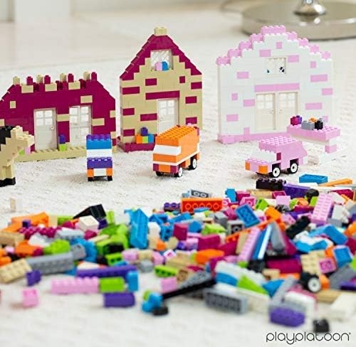 Play Platoon 1120 Pieces Building Bricks Set – 10 Classic Color Blocks – Bulk Building Blocks Compatible with Major Brands – 14 Different Shape Bricks – Includes Wheels, Tires, Axles, Windows & Door(1 100 Pieces – Pastel Colors) - view 7