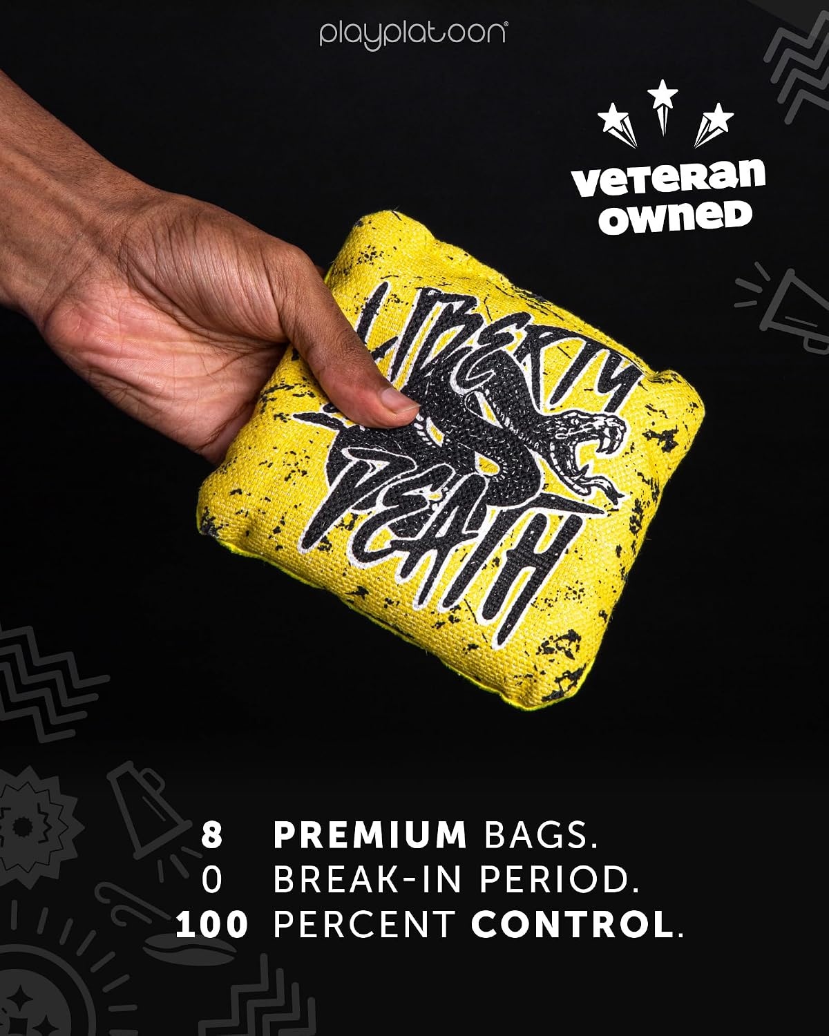 Play Platoon Pro Cornhole Bags Set of 8 – Professional Dual Sided Slick and Sticky Side Competition Corn Hole Bags – Tournament Series(Yellow / Black Liberty or Death) - view 4
