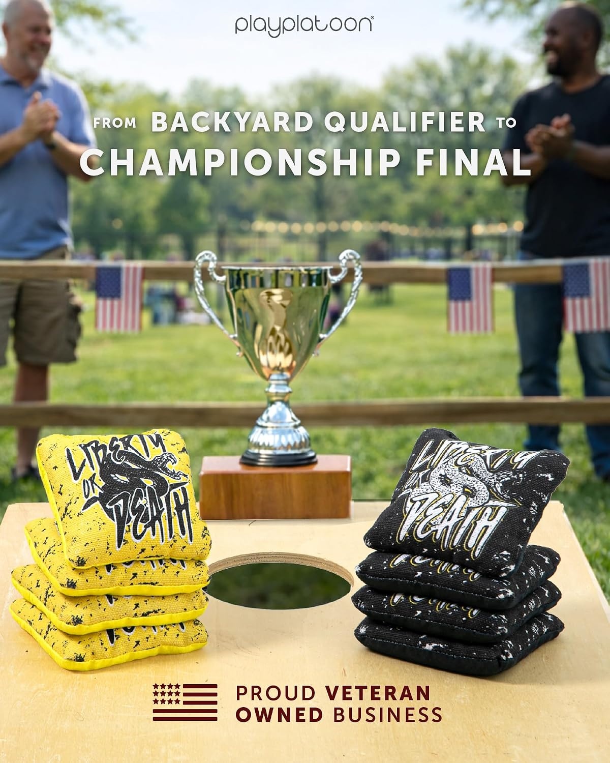 Play Platoon Pro Cornhole Bags Set of 8 – Professional Dual Sided Slick and Sticky Side Competition Corn Hole Bags – Tournament Series(Yellow / Black Liberty or Death) - view 6