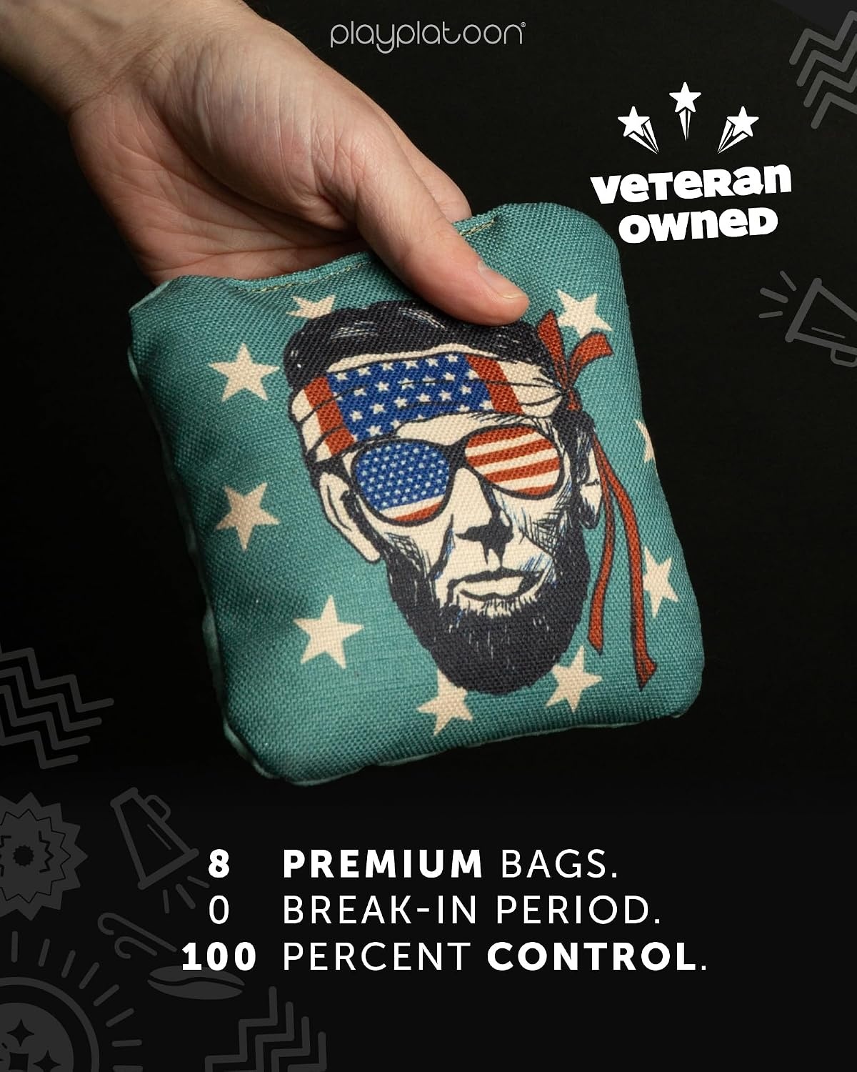 Play Platoon Pro Cornhole Bags Set of 8 – Professional Dual Sided Slick and Sticky Side Competition Corn Hole Bags – Tournament Series(Vintage Blue / Red Honest Abe) - view 4