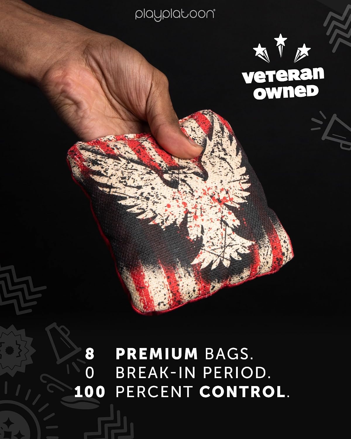 Play Platoon Pro Cornhole Bags Set of 8 – Professional Dual Sided Slick and Sticky Side Competition Corn Hole Bags – Tournament Series(Stars / Stripes Vintage Eagle) - view 4