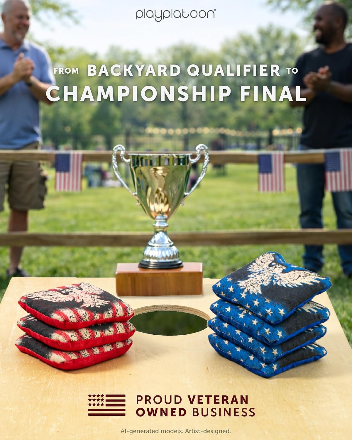 Play Platoon Pro Cornhole Bags Set of 8 – Professional Dual Sided Slick and Sticky Side Competition Corn Hole Bags – Tournament Series(Stars / Stripes Vintage Eagle) - view 6