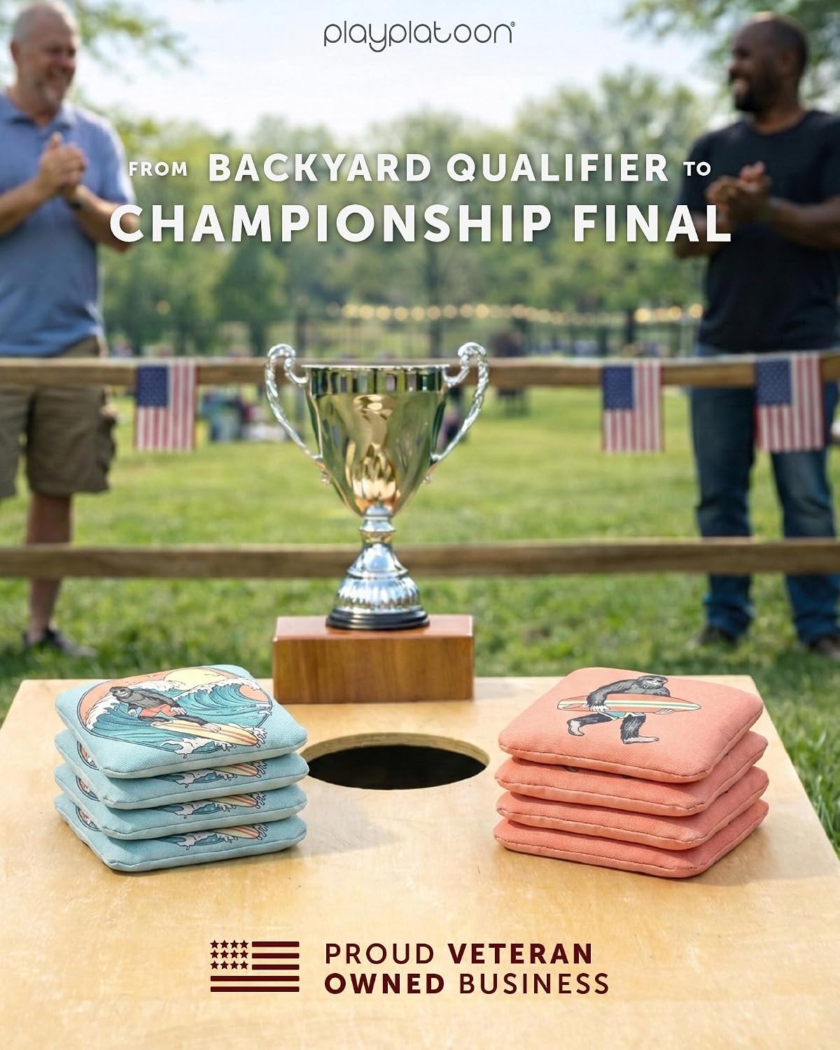 Play Platoon Pro Cornhole Bags Set of 8 – Professional Dual Sided Slick and Sticky Side Competition Corn Hole Bags – Tournament Series(Salmon / Slate Blue Big Foot Surf) - view 4