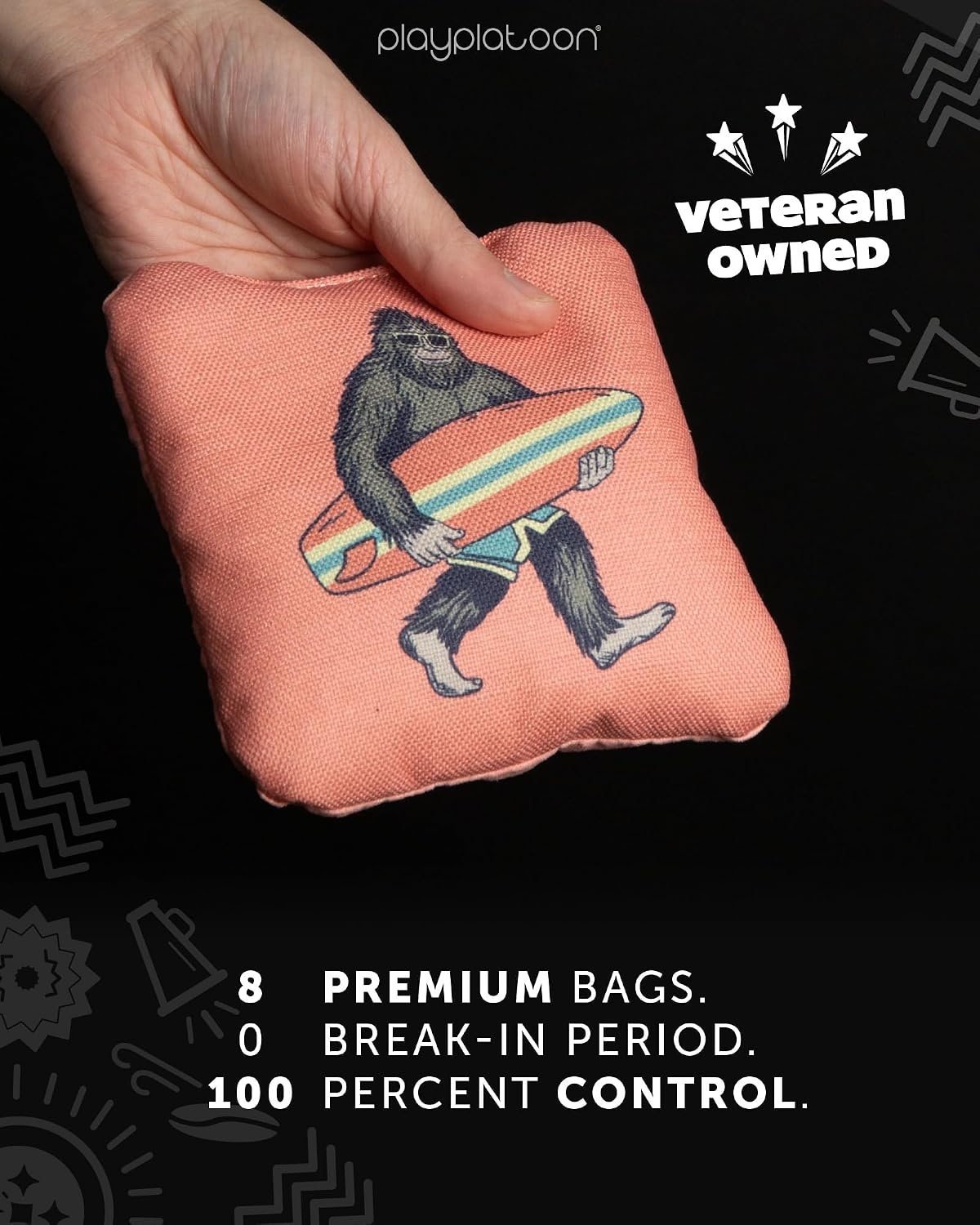 Play Platoon Pro Cornhole Bags Set of 8 – Professional Dual Sided Slick and Sticky Side Competition Corn Hole Bags – Tournament Series(Salmon / Slate Blue Big Foot Surf) - view 5