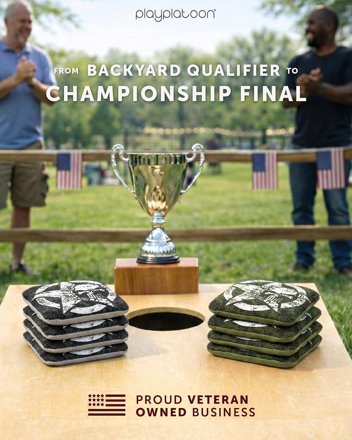 Play Platoon Pro Cornhole Bags Set of 8 – Professional Dual Sided Slick and Sticky Side Competition Corn Hole Bags – Tournament Series(Green / Gray Star Skulls) - view 6