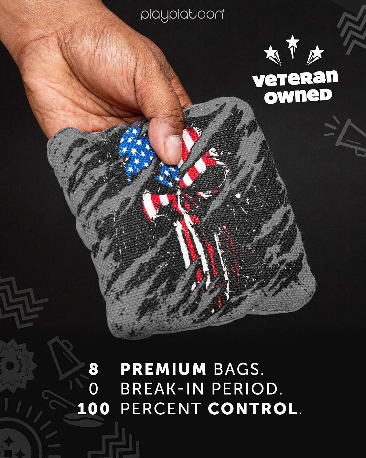Play Platoon Pro Cornhole Bags Set of 8 – Professional Dual Sided Slick and Sticky Side Competition Corn Hole Bags – Tournament Series(Skull Red / Gray) - view 5