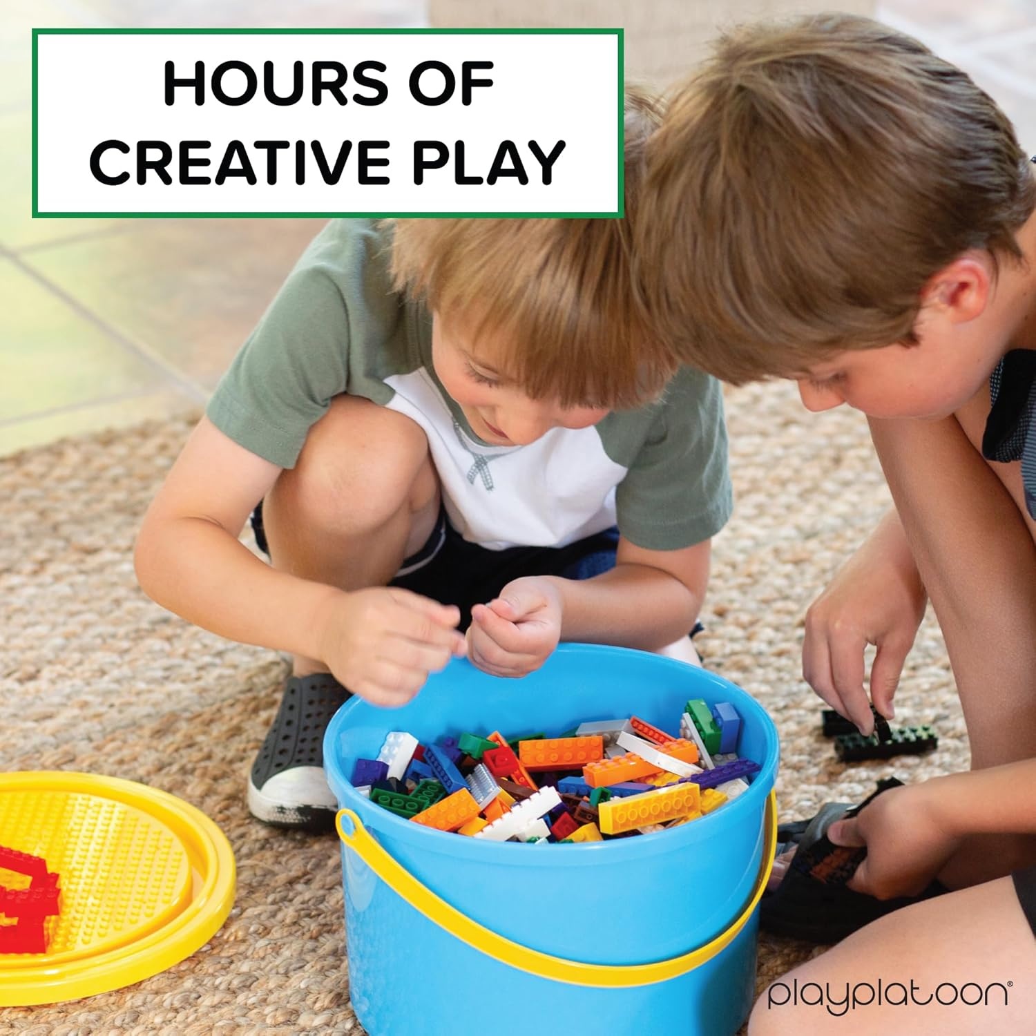 Play Platoon 1120 Pieces Building Bricks Set – 10 Classic Color Blocks – Bulk Building Blocks Compatible with Major Brands – 14 Different Shape Bricks – Includes Wheels, Tires, Axles, Windows & Door(1 100 Piece Brights W/ Bucket) - view 2