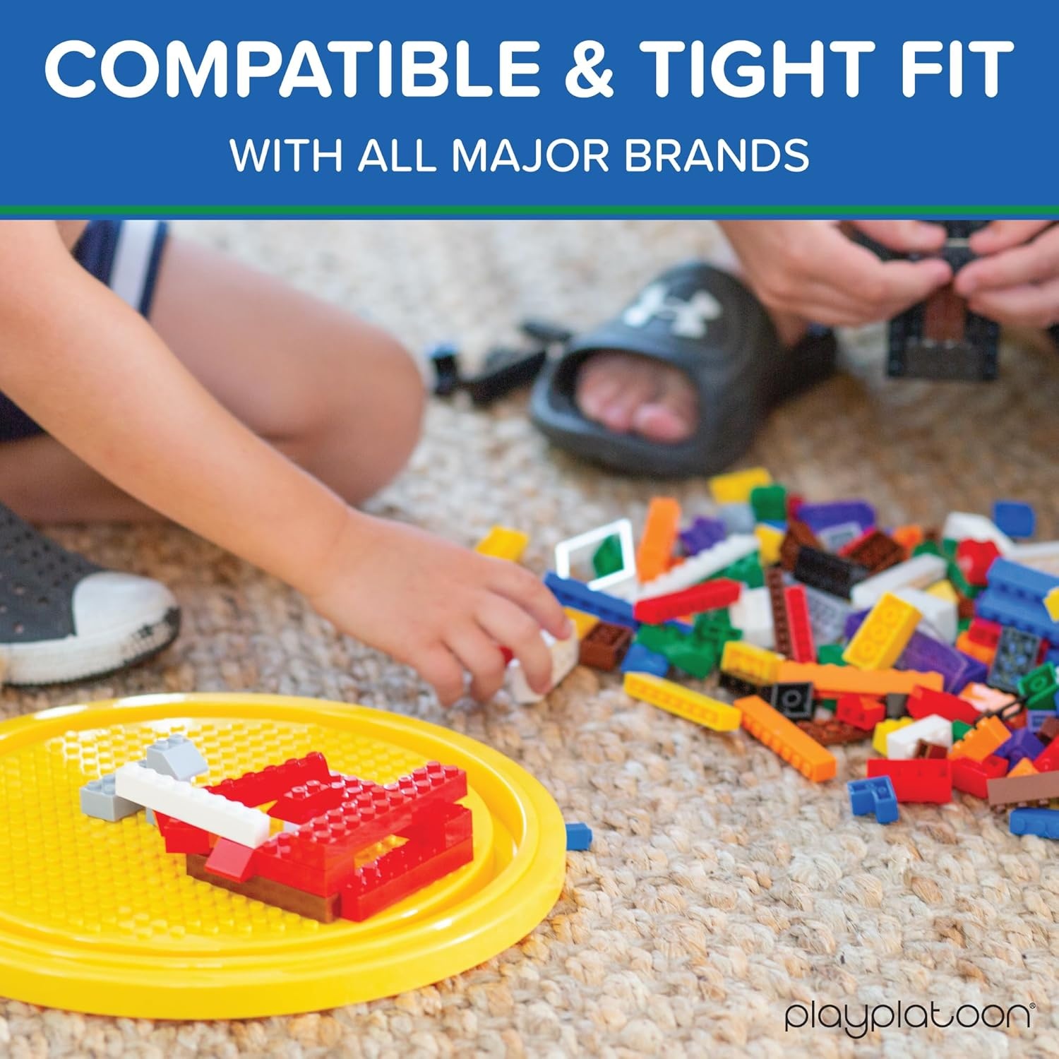 Play Platoon 1120 Pieces Building Bricks Set – 10 Classic Color Blocks – Bulk Building Blocks Compatible with Major Brands – 14 Different Shape Bricks – Includes Wheels, Tires, Axles, Windows & Door(1 100 Piece Brights W/ Bucket) - view 3