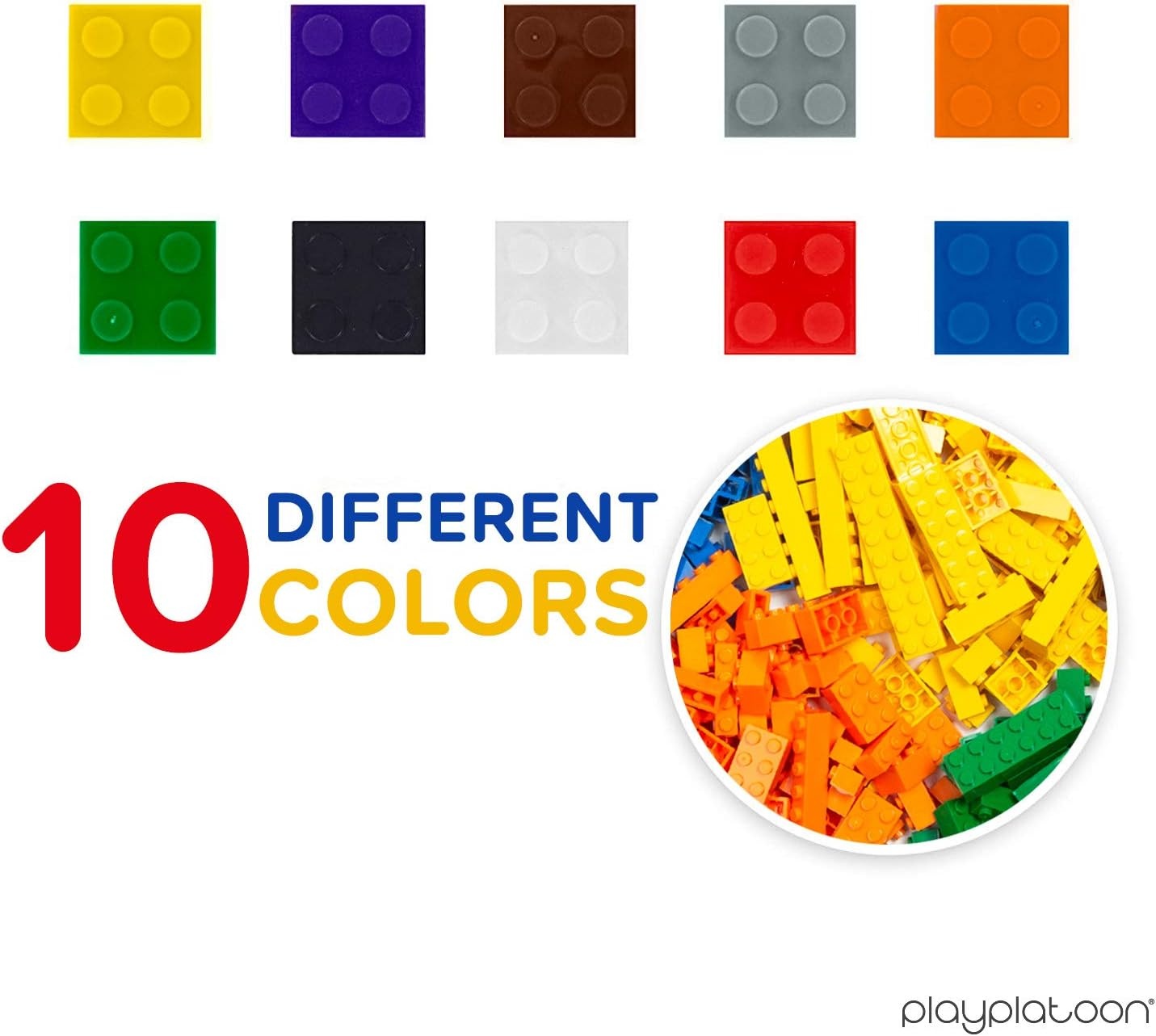 Play Platoon 1120 Pieces Building Bricks Set – 10 Classic Color Blocks – Bulk Building Blocks Compatible with Major Brands – 14 Different Shape Bricks – Includes Wheels, Tires, Axles, Windows & Door(1 100 Piece Brights W/ Bucket) - view 5