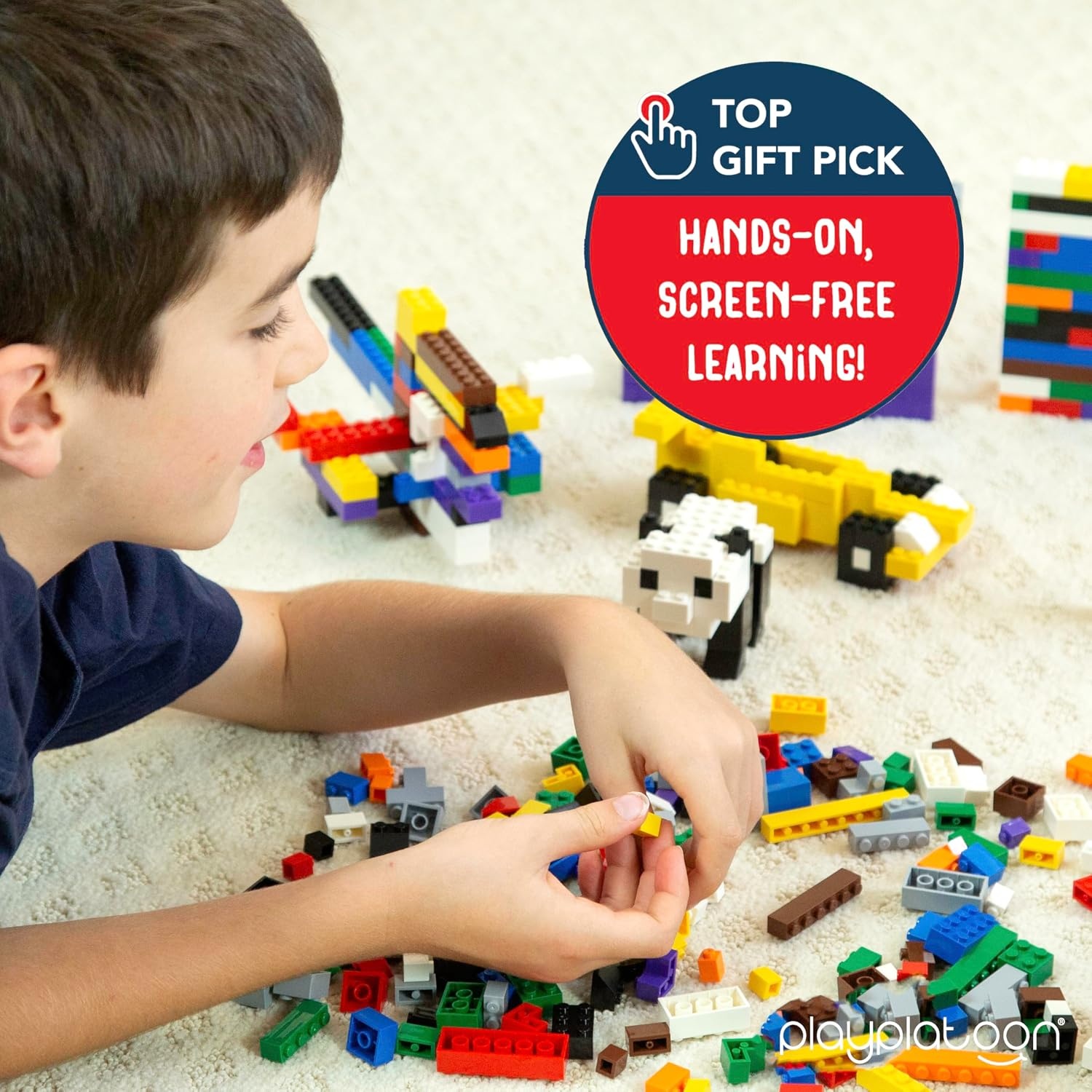Play Platoon 1120 Pieces Building Bricks Set – 10 Classic Color Blocks – Bulk Building Blocks Compatible with Major Brands – 14 Different Shape Bricks – Includes Wheels, Tires, Axles, Windows & Door(1 100 Piece – Regular Colors) - view 6
