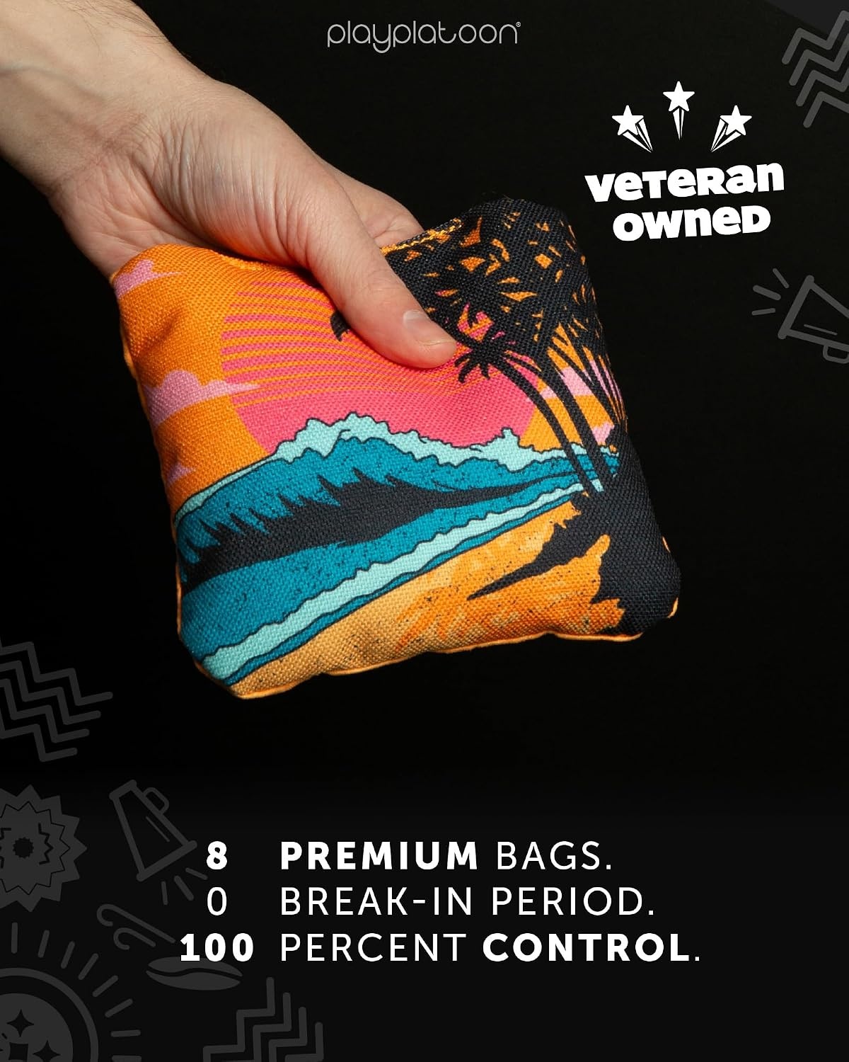 Play Platoon Pro Cornhole Bags Set of 8 – Professional Dual Sided Slick and Sticky Side Competition Corn Hole Bags – Tournament Series(Pink/Orange Oceanside Vibe) - view 4