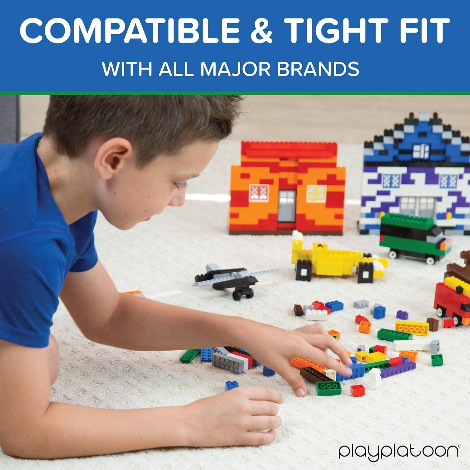 Play Platoon 1120 Pieces Building Bricks Set – 10 Classic Color Blocks – Bulk Building Blocks Compatible with Major Brands – 14 Different Shape Bricks – Includes Wheels, Tires, Axles, Windows & Door(6 Lbs. of Assorted Bricks – Regular & Pastel Colors)