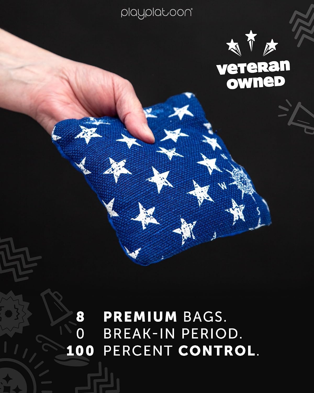 Play Platoon Pro Cornhole Bags Set of 8 – Professional Dual Sided Slick and Sticky Side Competition Corn Hole Bags – Tournament Series(Red / Blue Nautical Stars & Stripes) - view 4
