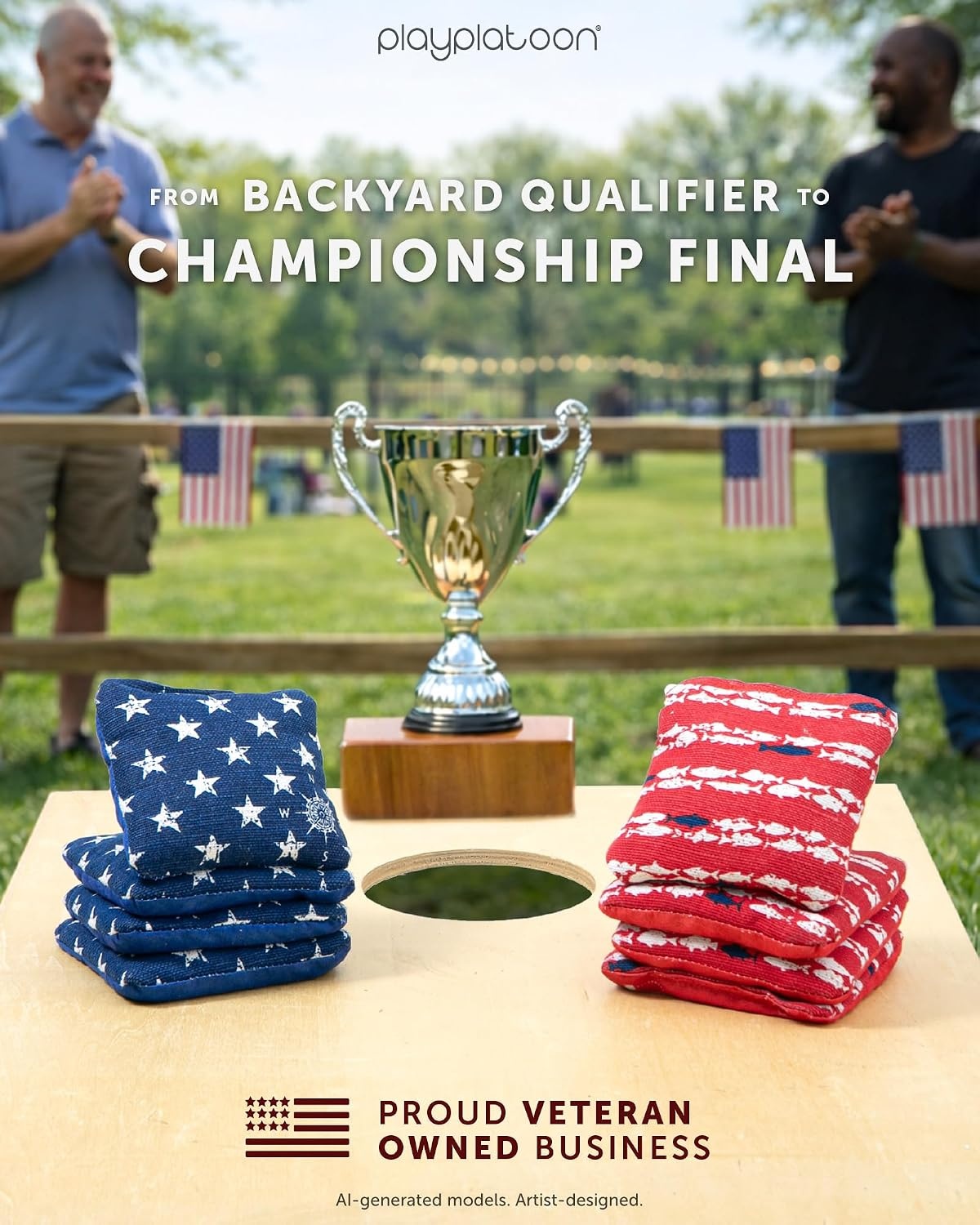 Play Platoon Pro Cornhole Bags Set of 8 – Professional Dual Sided Slick and Sticky Side Competition Corn Hole Bags – Tournament Series(Red / Blue Nautical Stars & Stripes) - view 6