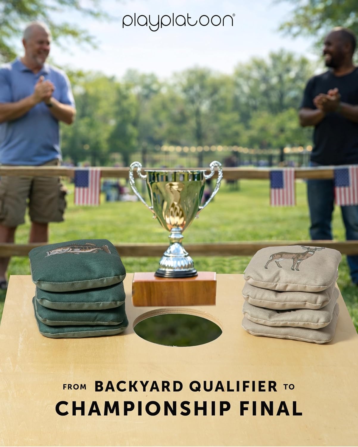 Play Platoon Pro Cornhole Bags Set of 8 – Professional Dual Sided Slick and Sticky Side Competition Corn Hole Bags – Tournament Series(Tan/Green Buck & Bass) - view 4