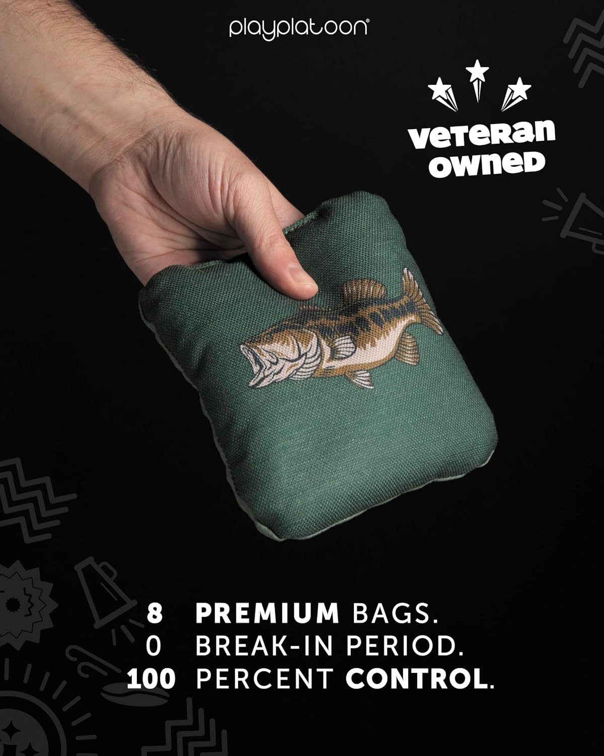 Play Platoon Pro Cornhole Bags Set of 8 – Professional Dual Sided Slick and Sticky Side Competition Corn Hole Bags – Tournament Series(Tan/Green Buck & Bass) - view 5