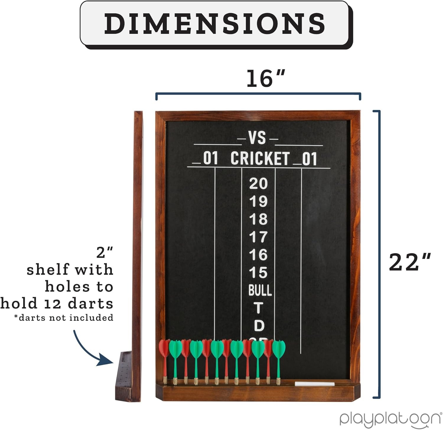 Play Platoon Dart Scoreboard & Darts Holder Wall Mount – Wood Score Board, Professional Darts Accessories, Dart Holder(22 x 16 inch)