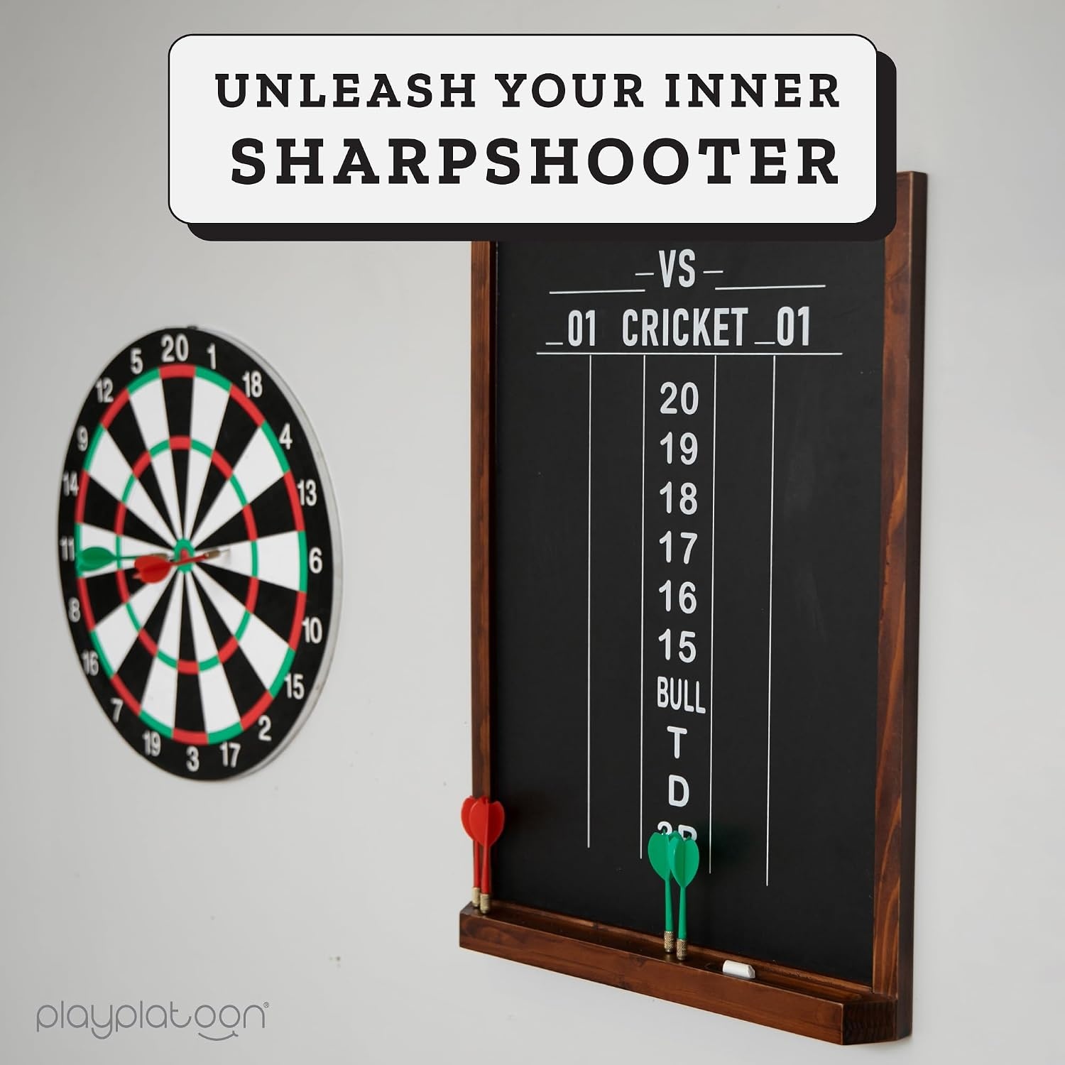 Play Platoon Dart Scoreboard & Darts Holder Wall Mount – Wood Score Board, Professional Darts Accessories, Dart Holder(22 x 16 inch) - view 2
