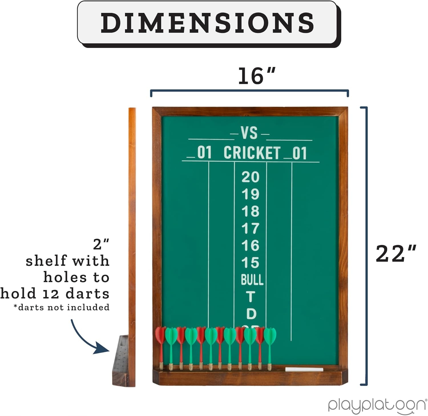 Play Platoon Dart Scoreboard & Darts Holder Wall Mount – Wood Score Board, Professional Darts Accessories, Dart Holder(22 x 16 inch) - view 7