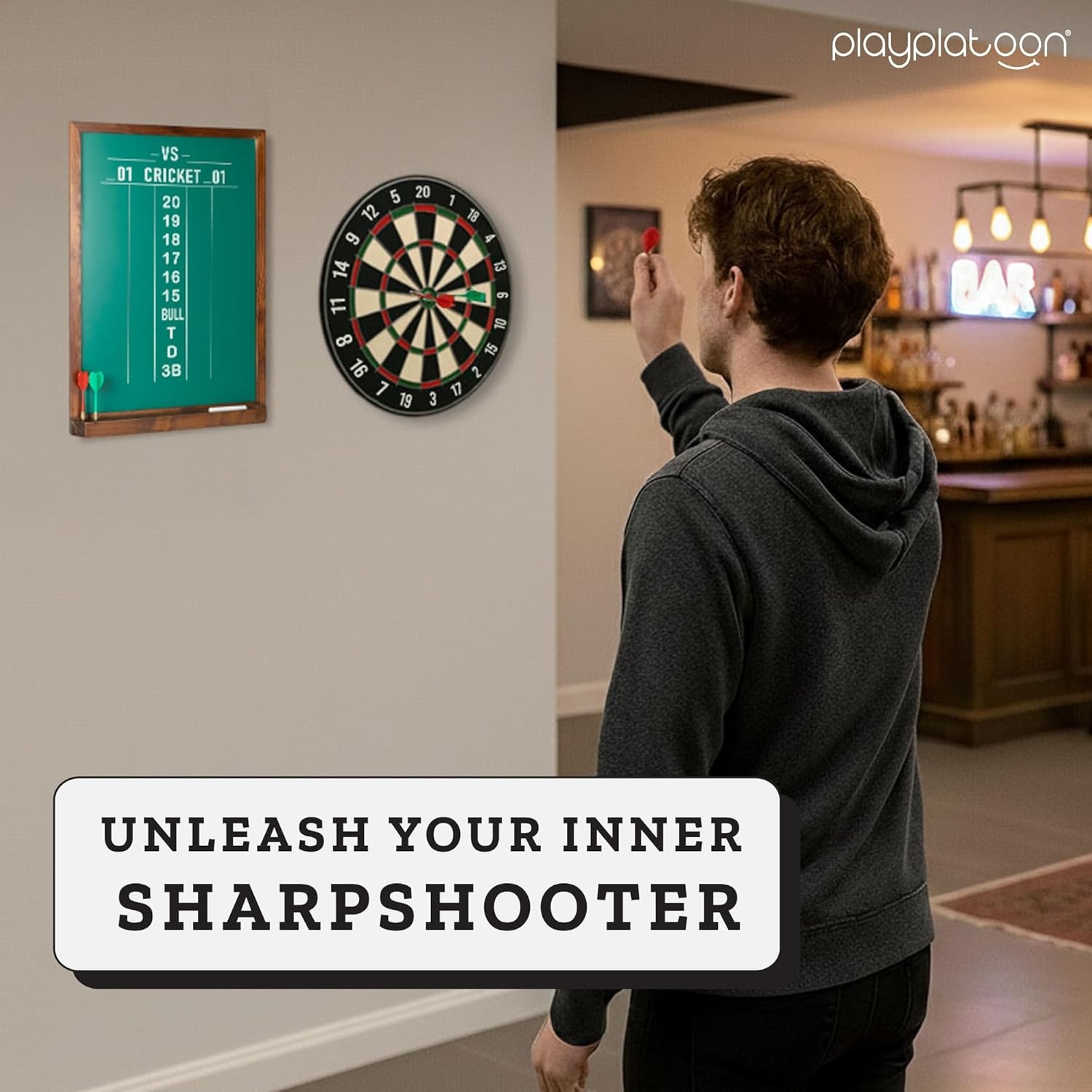 Play Platoon Dart Scoreboard & Darts Holder Wall Mount – Wood Score Board, Professional Darts Accessories, Dart Holder(22 x 16 inch) - view 8