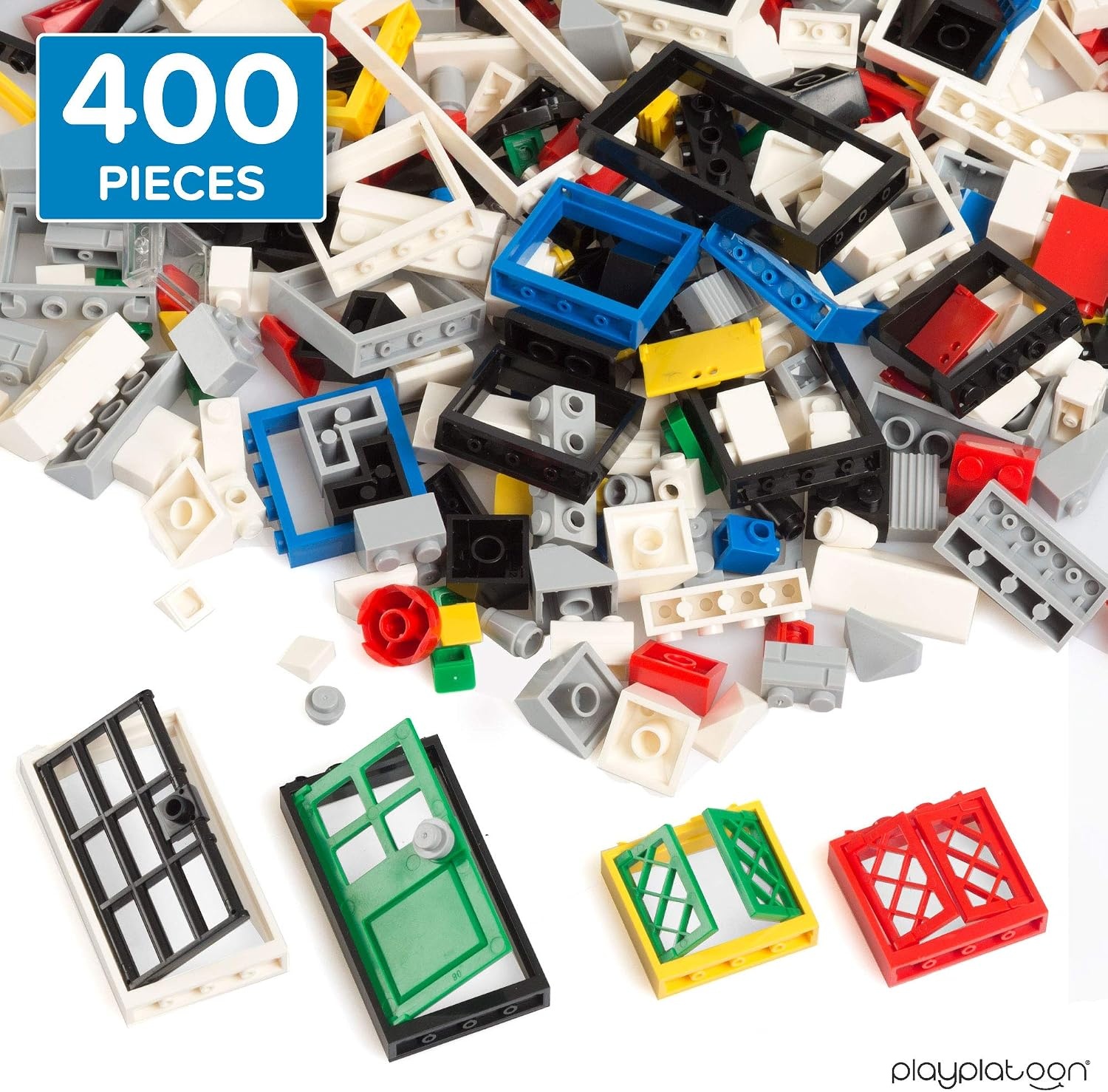 Play Platoon 404 Piece Jungle Building Bricks Kit- Botanical Forest Building Block Compatible with Major Brand Accessories Set with Plants, Trees, Bushes, Trees, Flowers. Forest Scenery(Windows  Doors  & Roof Tops – 400 Pieces)