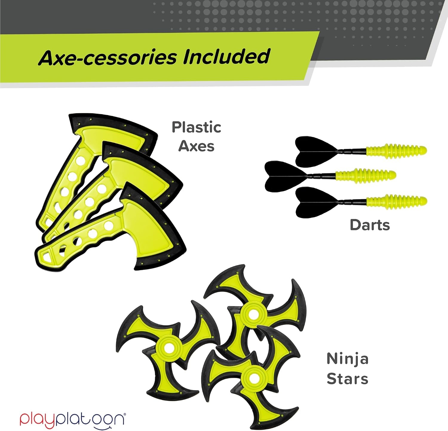 Play Platoon Kids Axe Throwing Game for Backyard, Ax Throwing Game Set for Adults and Kids – 3 Plastic Toy Hatchets, Ninja Stars, and Darts, Bristle Dart Board Indoor Outdoor Fun - view 2