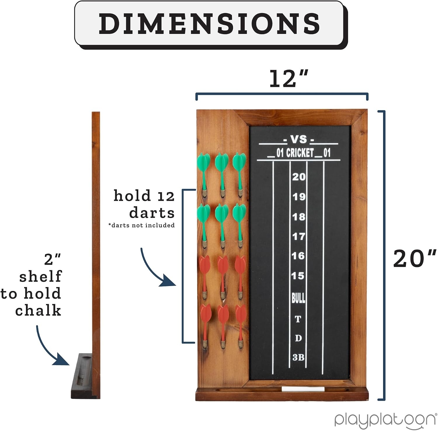 Play Platoon Dart Scoreboard & Darts Holder Wall Mount – Wood Score Board, Professional Darts Accessories, Dart Holder(20 x 12 inch)