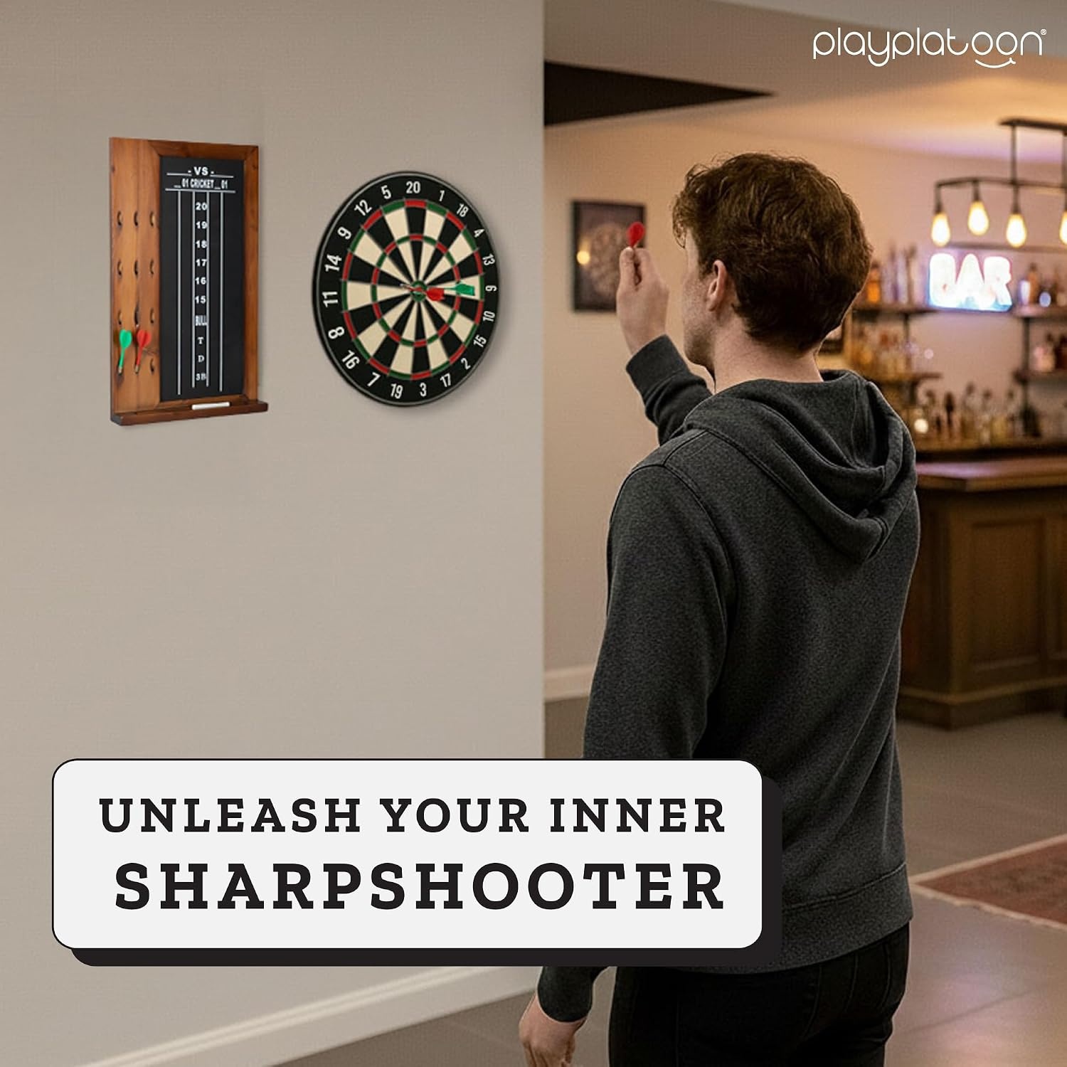Play Platoon Dart Scoreboard & Darts Holder Wall Mount – Wood Score Board, Professional Darts Accessories, Dart Holder(20 x 12 inch) - view 2