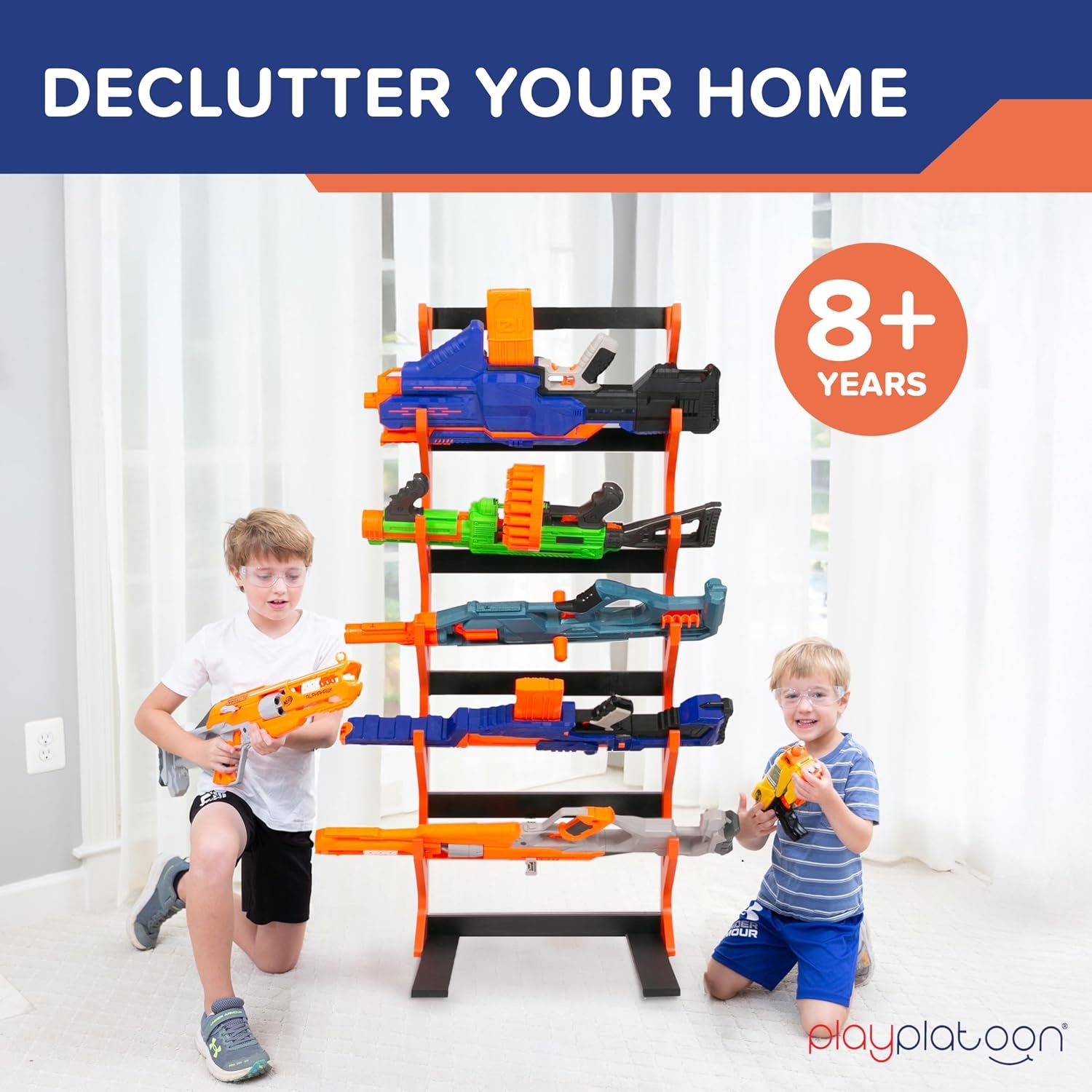 Play Platoon Storage Rack for Nerf Gun Storage & Nerf Accessories, Sturdy Wood Construction, Dart Holder & 6 Toy Gun Holder for Wall with Pegboard Wall Organizer – Includes 20 Pegs(Standing) - view 5