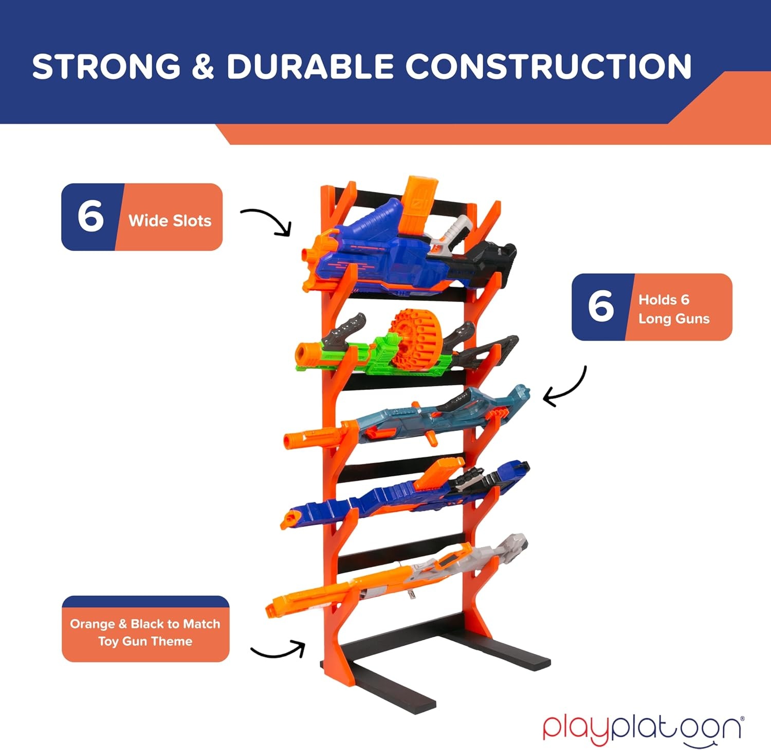 Play Platoon Storage Rack for Nerf Gun Storage & Nerf Accessories, Sturdy Wood Construction, Dart Holder & 6 Toy Gun Holder for Wall with Pegboard Wall Organizer – Includes 20 Pegs(Standing) - view 6