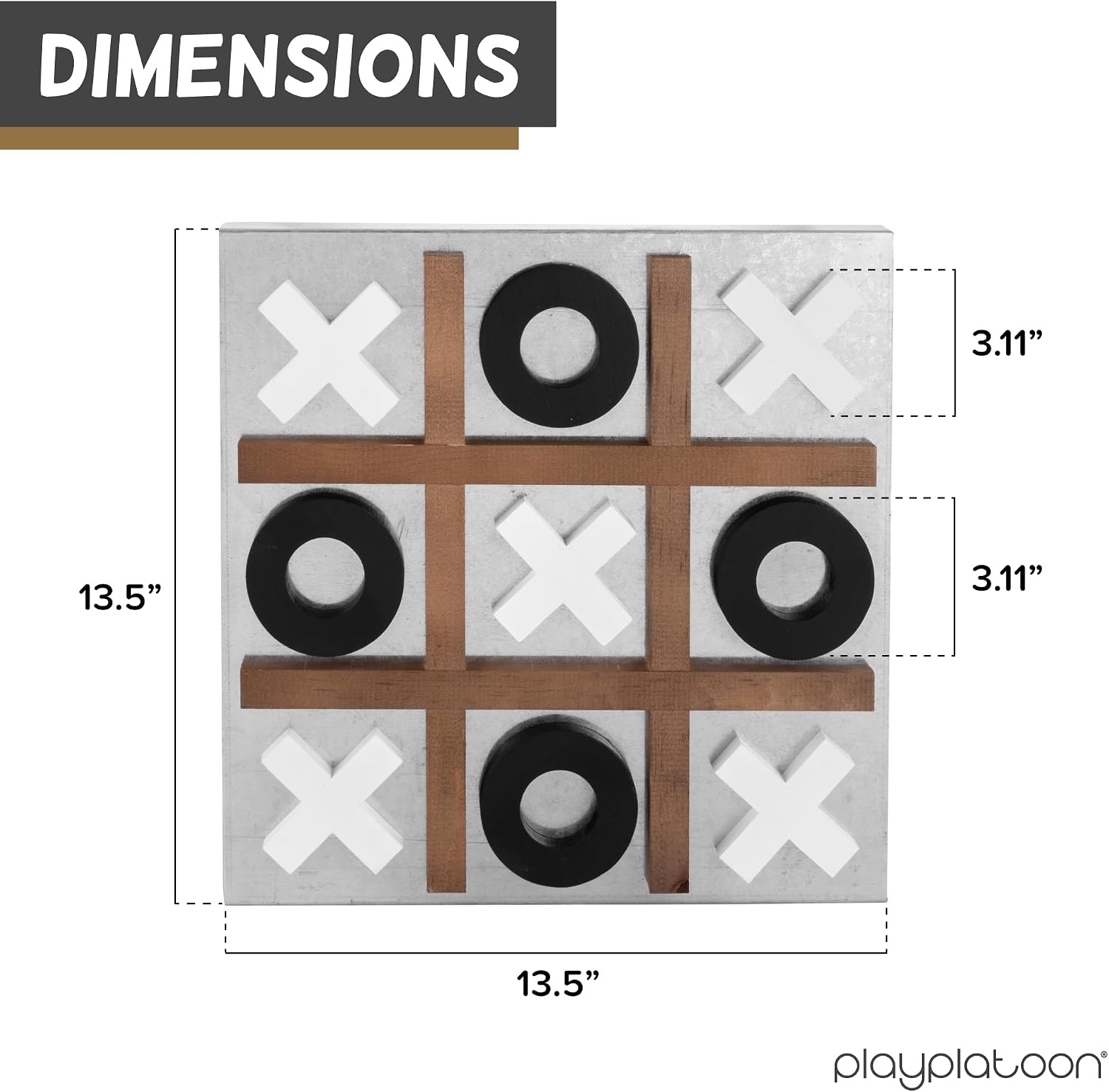 Play Platoon Magnetic Tic Tac Toe Game – Large Metal and Wooden Wall Mounted Board Games – 13.5 Inch Table Top or Wall Mounted Farmhouse Rustic for Game Room – Black & White(Barnwood  Black & White)