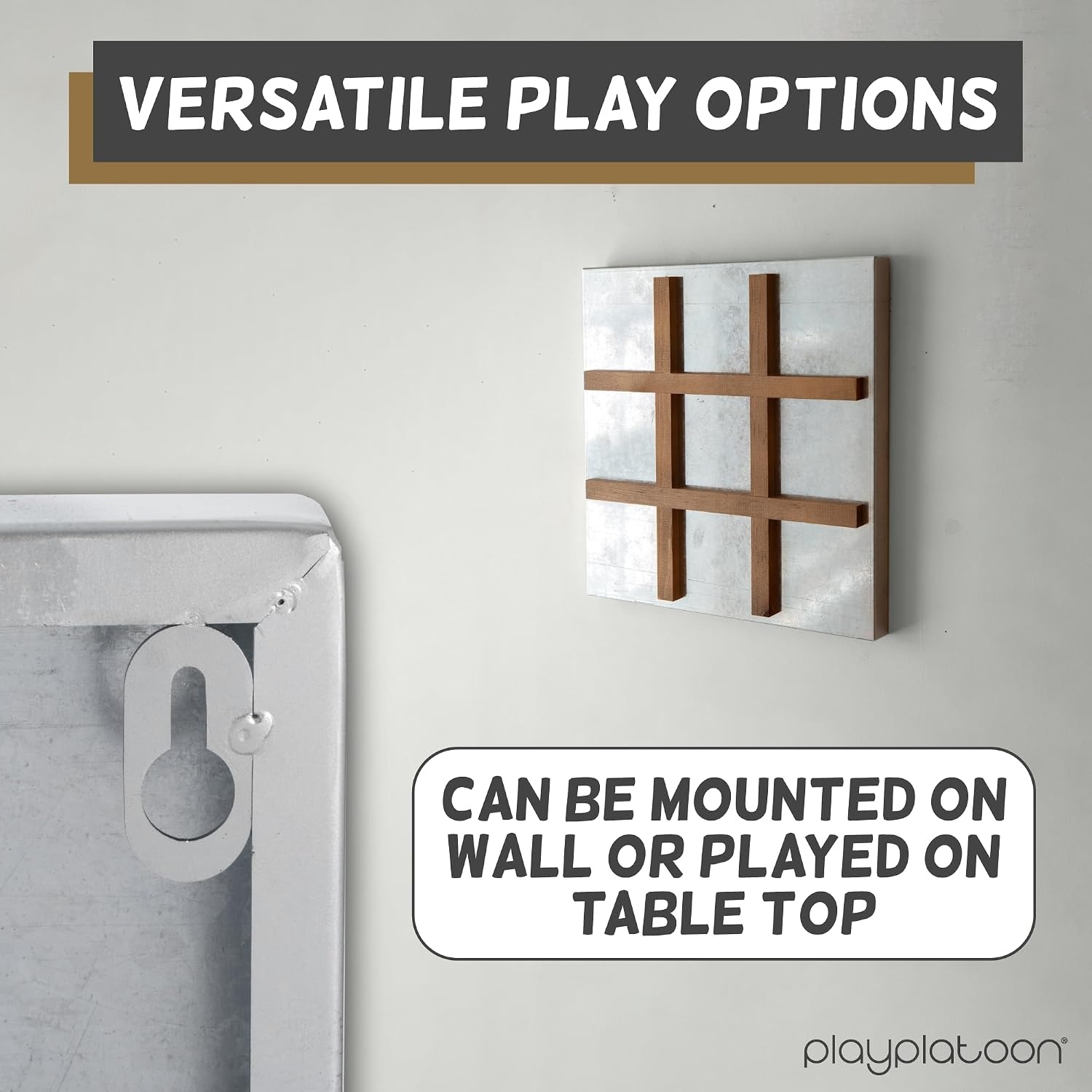 Play Platoon Magnetic Tic Tac Toe Game – Large Metal and Wooden Wall Mounted Board Games – 13.5 Inch Table Top or Wall Mounted Farmhouse Rustic for Game Room – Black & White(Barnwood  Black & White) - view 4