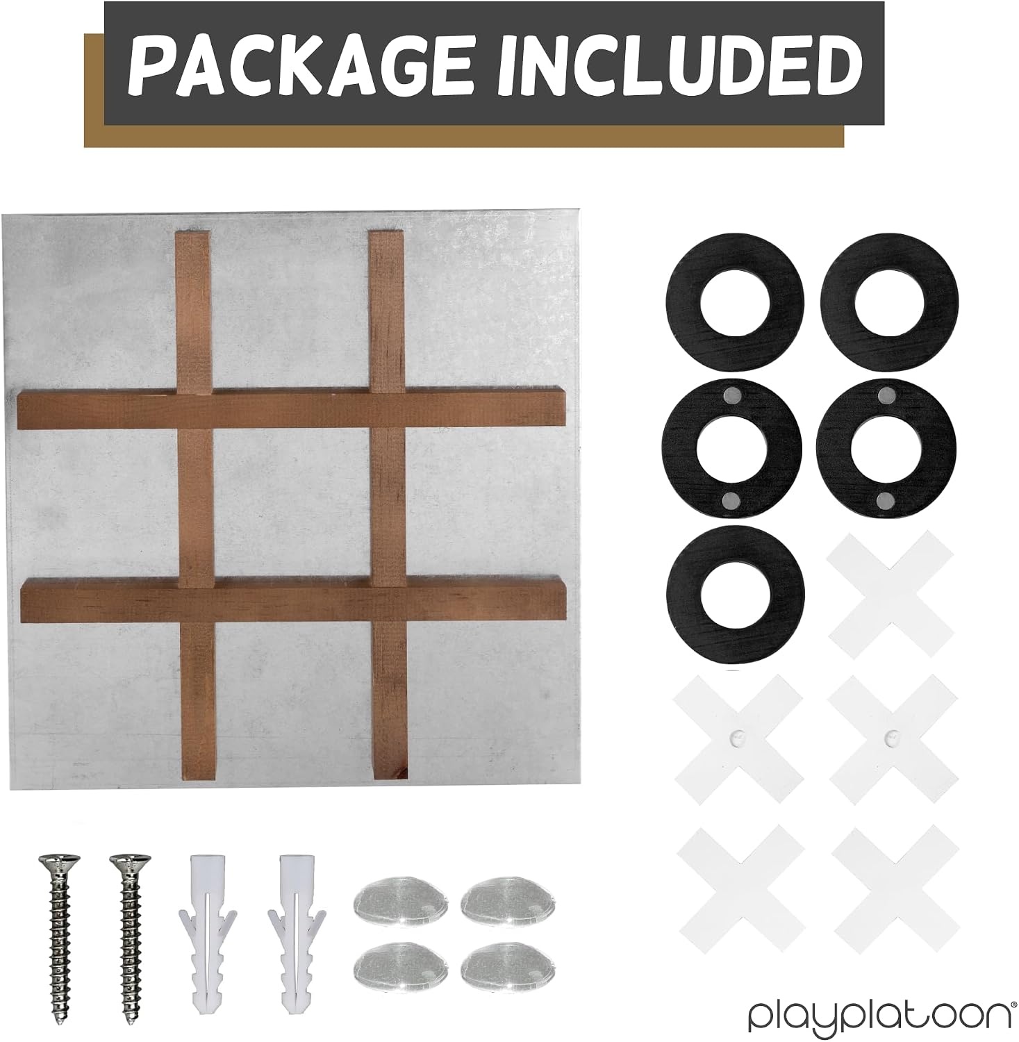 Play Platoon Magnetic Tic Tac Toe Game – Large Metal and Wooden Wall Mounted Board Games – 13.5 Inch Table Top or Wall Mounted Farmhouse Rustic for Game Room – Black & White(Barnwood  Black & White) - view 5