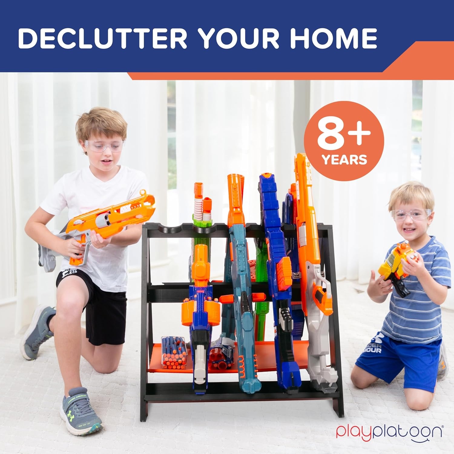 Play Platoon Storage Rack for Nerf Gun Storage & Nerf Accessories, Sturdy Wood Construction, Dart Holder & 6 Toy Gun Holder for Wall with Pegboard Wall Organizer – Includes 20 Pegs(Folding) - view 4