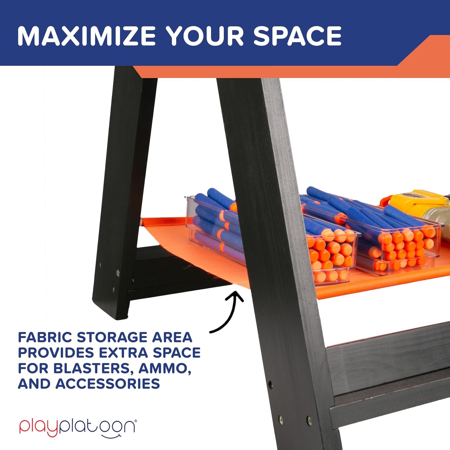 Play Platoon Storage Rack for Nerf Gun Storage & Nerf Accessories, Sturdy Wood Construction, Dart Holder & 6 Toy Gun Holder for Wall with Pegboard Wall Organizer – Includes 20 Pegs(Folding) - view 6