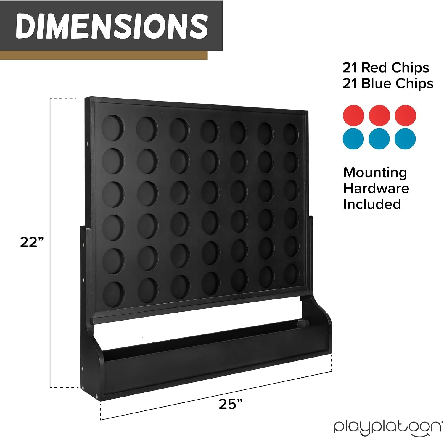Play Platoon Wall Mounted Giant 4 in a Row Game – Large4 in a Row Outdoor, 22×24 Inch Big Wood Wall Game Room Furniture for Bar & Basement Games(Midnight Black)