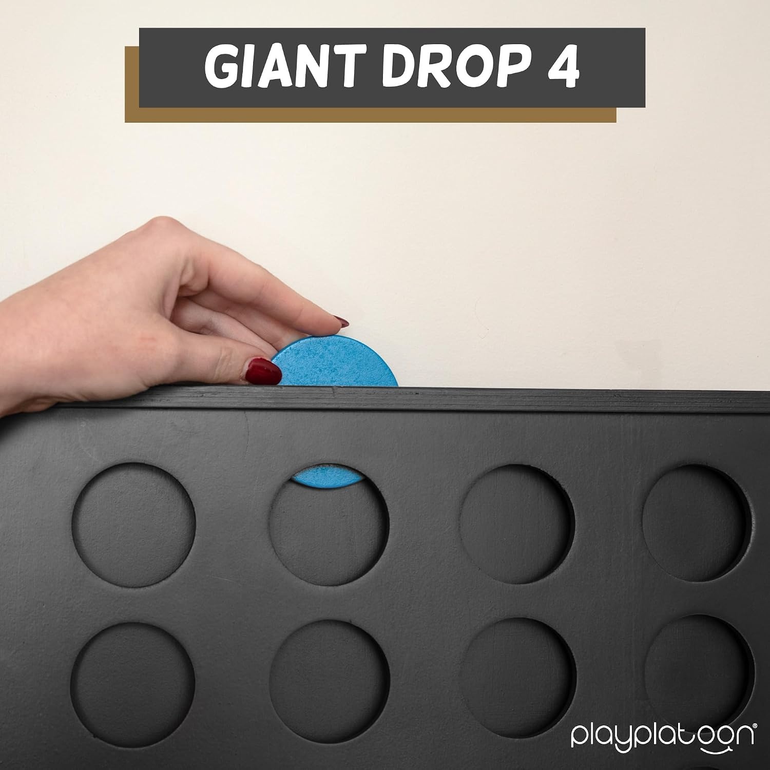 Play Platoon Wall Mounted Giant 4 in a Row Game – Large4 in a Row Outdoor, 22×24 Inch Big Wood Wall Game Room Furniture for Bar & Basement Games(Midnight Black) - view 2
