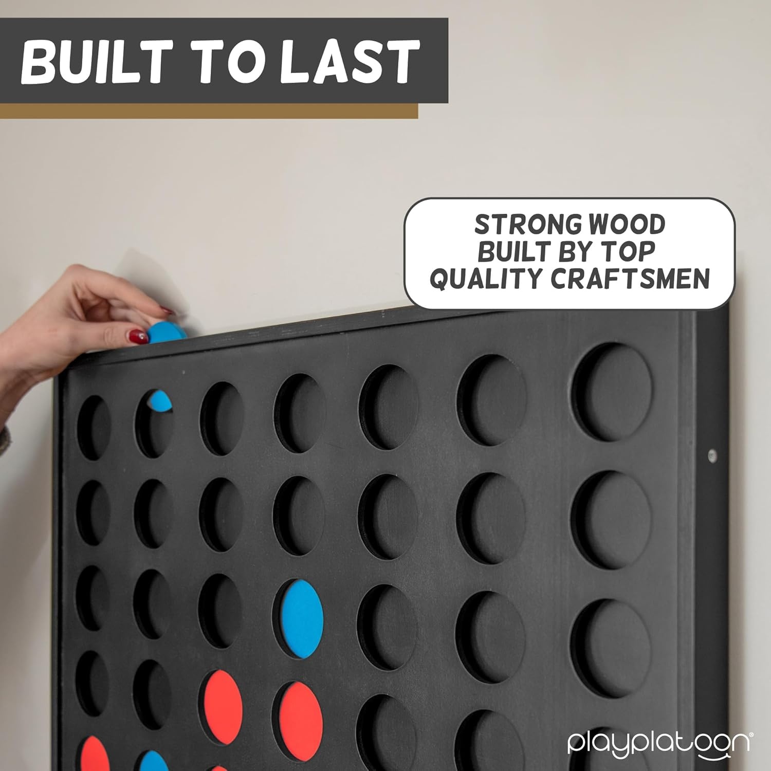 Play Platoon Wall Mounted Giant 4 in a Row Game – Large4 in a Row Outdoor, 22×24 Inch Big Wood Wall Game Room Furniture for Bar & Basement Games(Midnight Black) - view 5