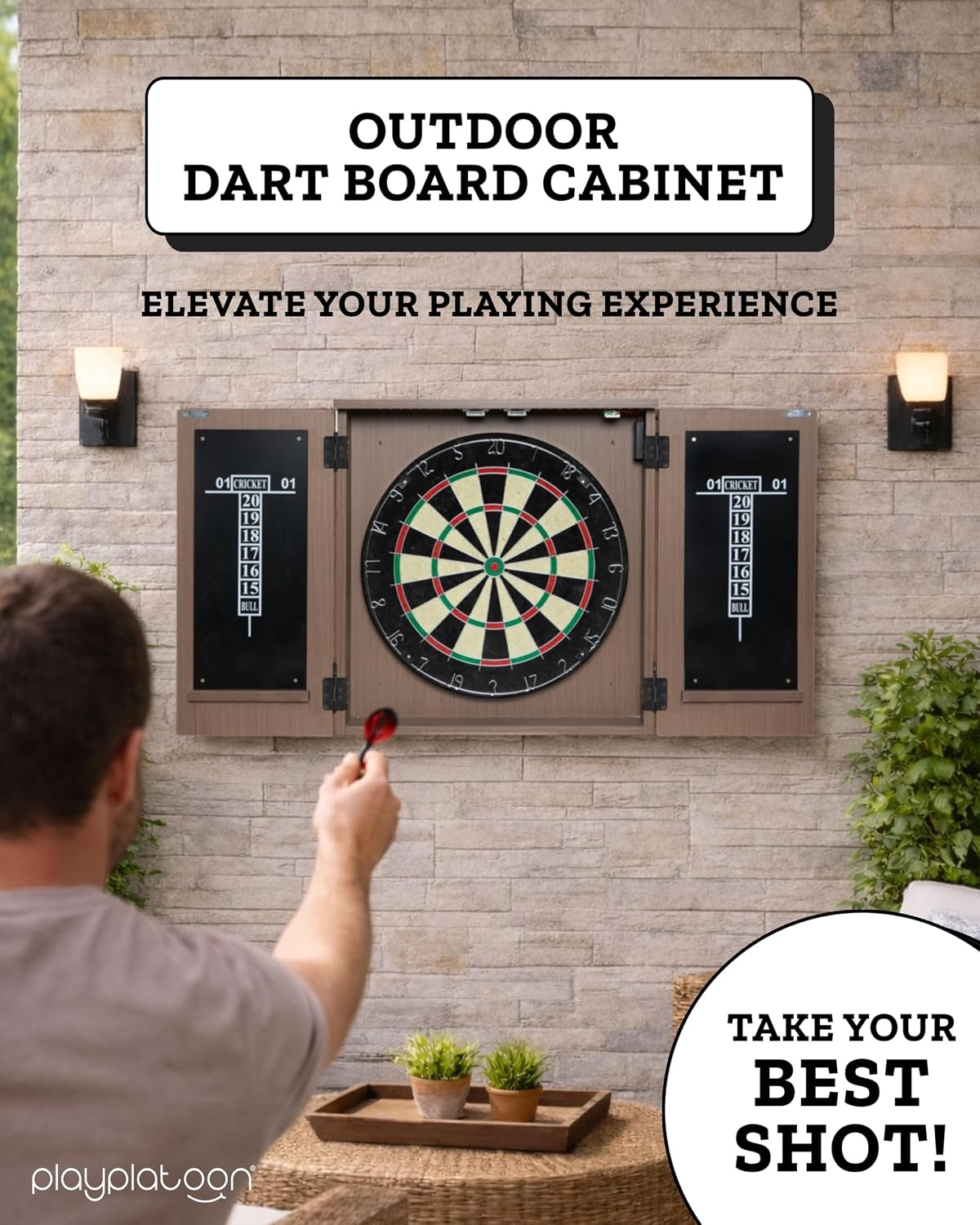 Play Platoon Outdoor Dart Board Cabinet – Dartboard Waterproof Enclosure with Darts Scoreboard, Dart Holder & Dartboards Lighting System for Outside Bar Games & Game Room(Cabinet Only) - view 5