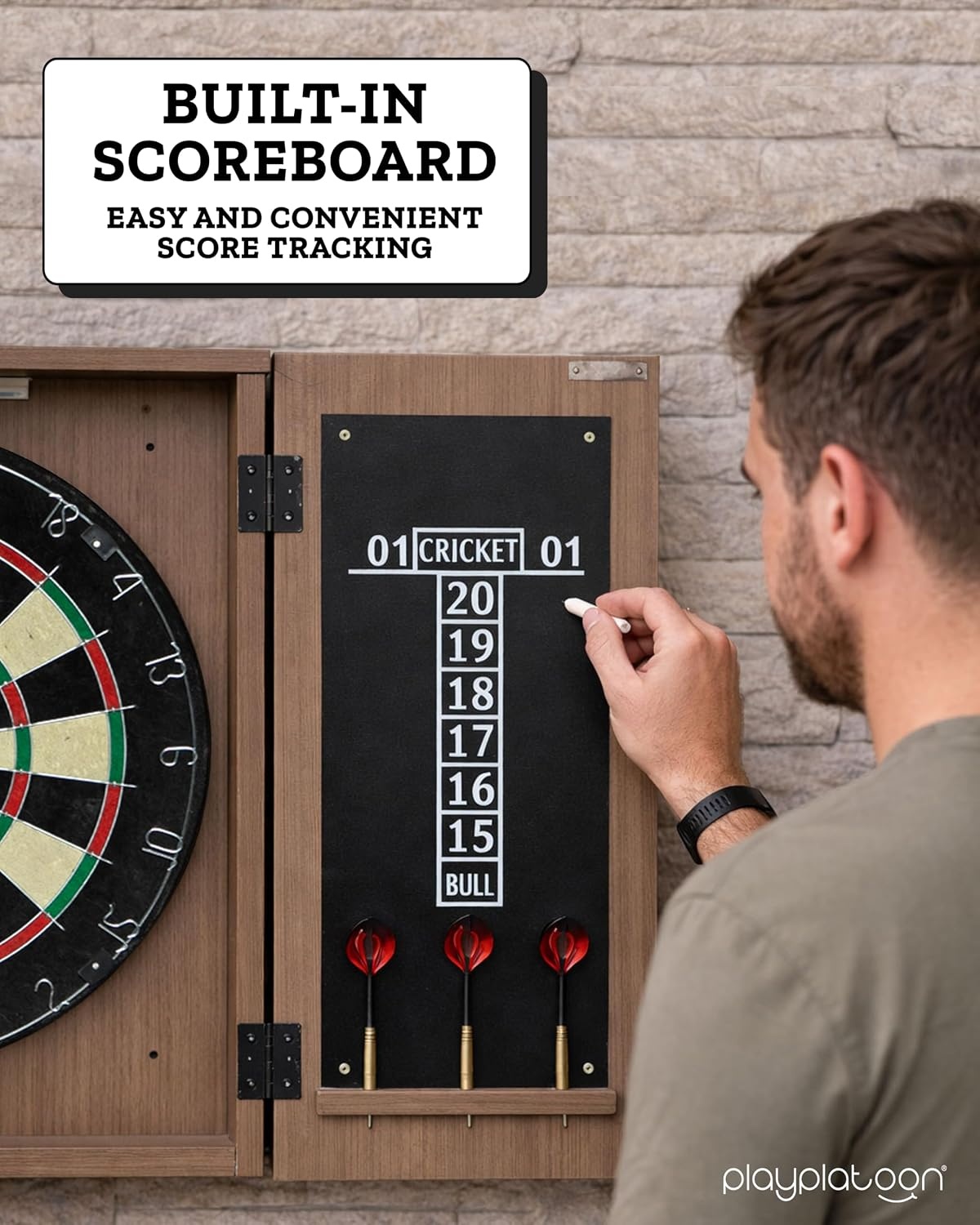 Play Platoon Outdoor Dart Board Cabinet – Dartboard Waterproof Enclosure with Darts Scoreboard, Dart Holder & Dartboards Lighting System for Outside Bar Games & Game Room(Cabinet Only) - view 6