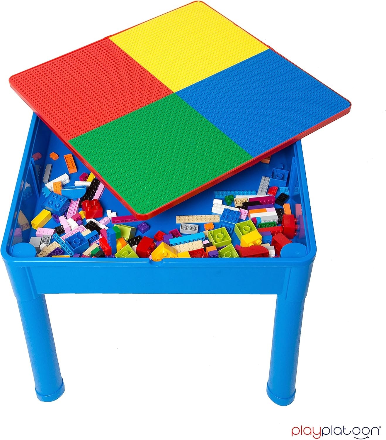 Play Platoon 5 in 1 Kids Activity Table and Chair Set for Toddlers, Building Block, Craft & Sensory Tables for Toddlers with 2 Chairs & 25 XL Blocks – Yellow Red Green(Primary) - view 5