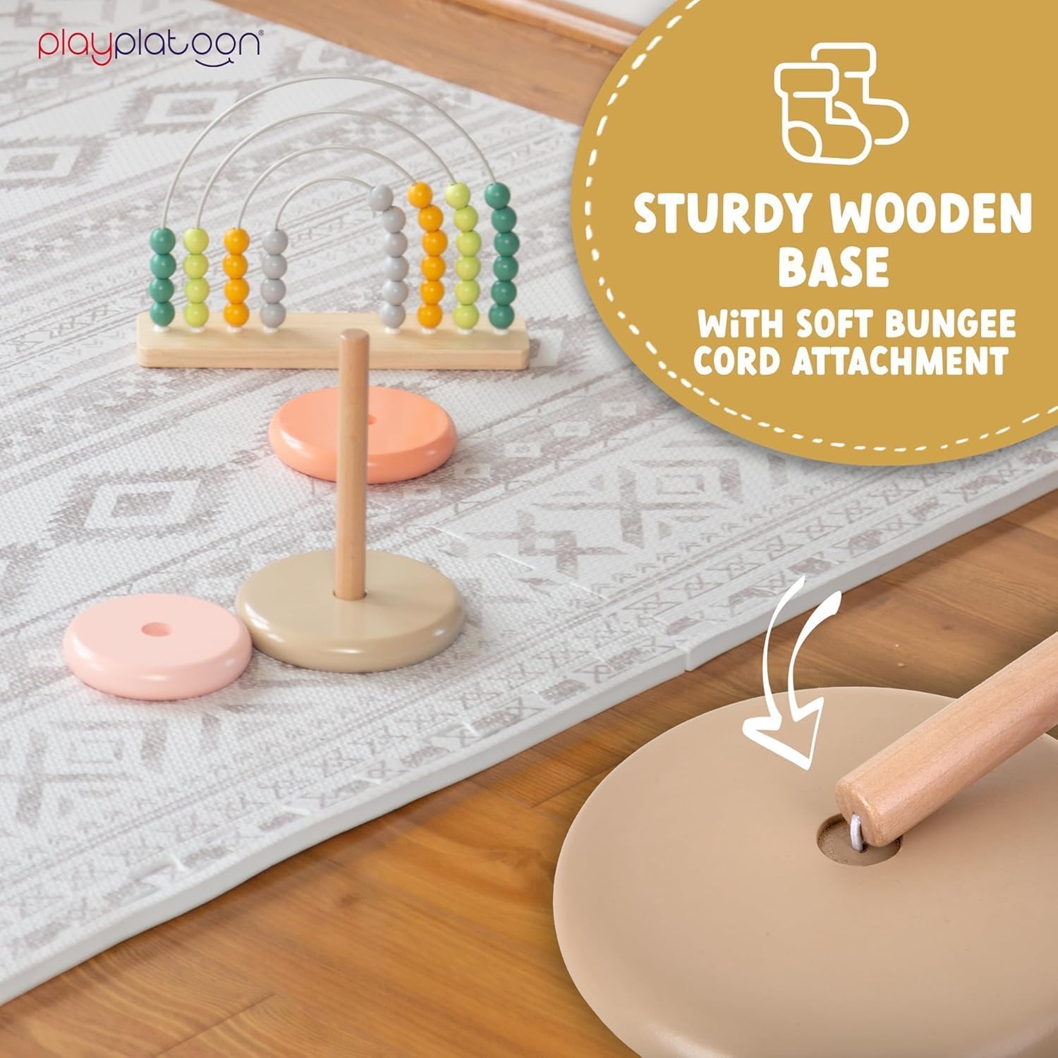 Play Platoon Wooden Rainbow Stacking Toy Ring Stacker, Educational Interactive Learning Toys, Create Stacks of Circles for Kids, Babies, Toddlers and Children - view 6