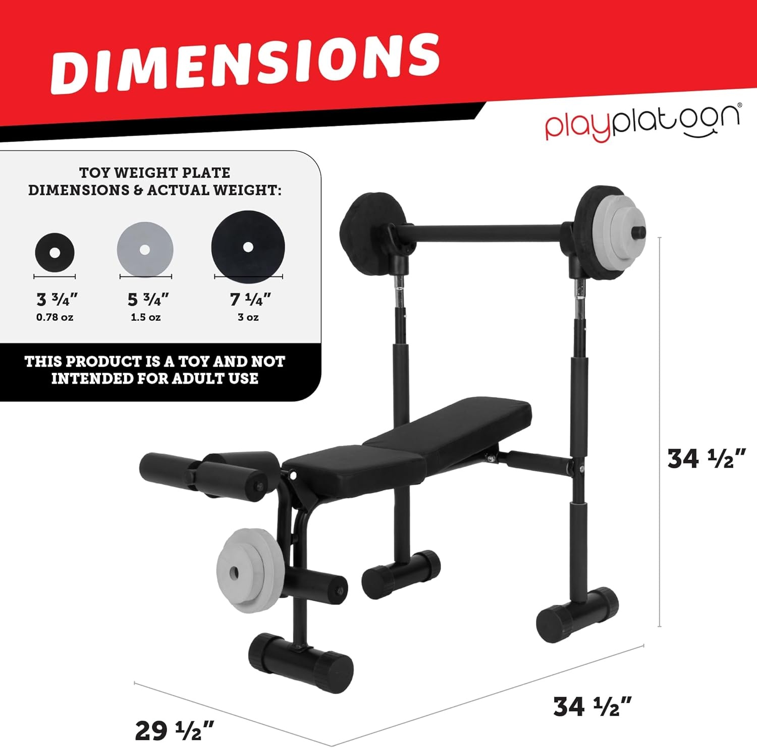 Play Platoon Kids Weight Bench Set or Squat Rack- Kids Gym Equipment for Home – Fitness Equipment for Boys – Workout and Exercise Equipment – Ages 3+(Bench Press)