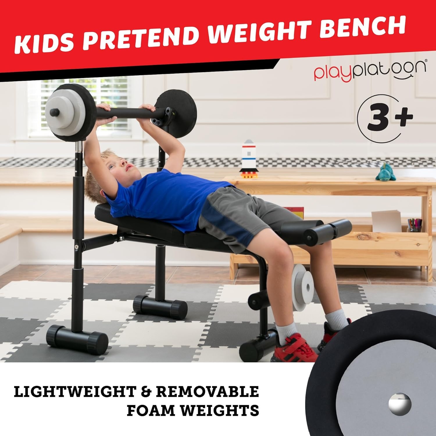 Play Platoon Kids Weight Bench Set or Squat Rack- Kids Gym Equipment for Home – Fitness Equipment for Boys – Workout and Exercise Equipment – Ages 3+(Bench Press) - view 2